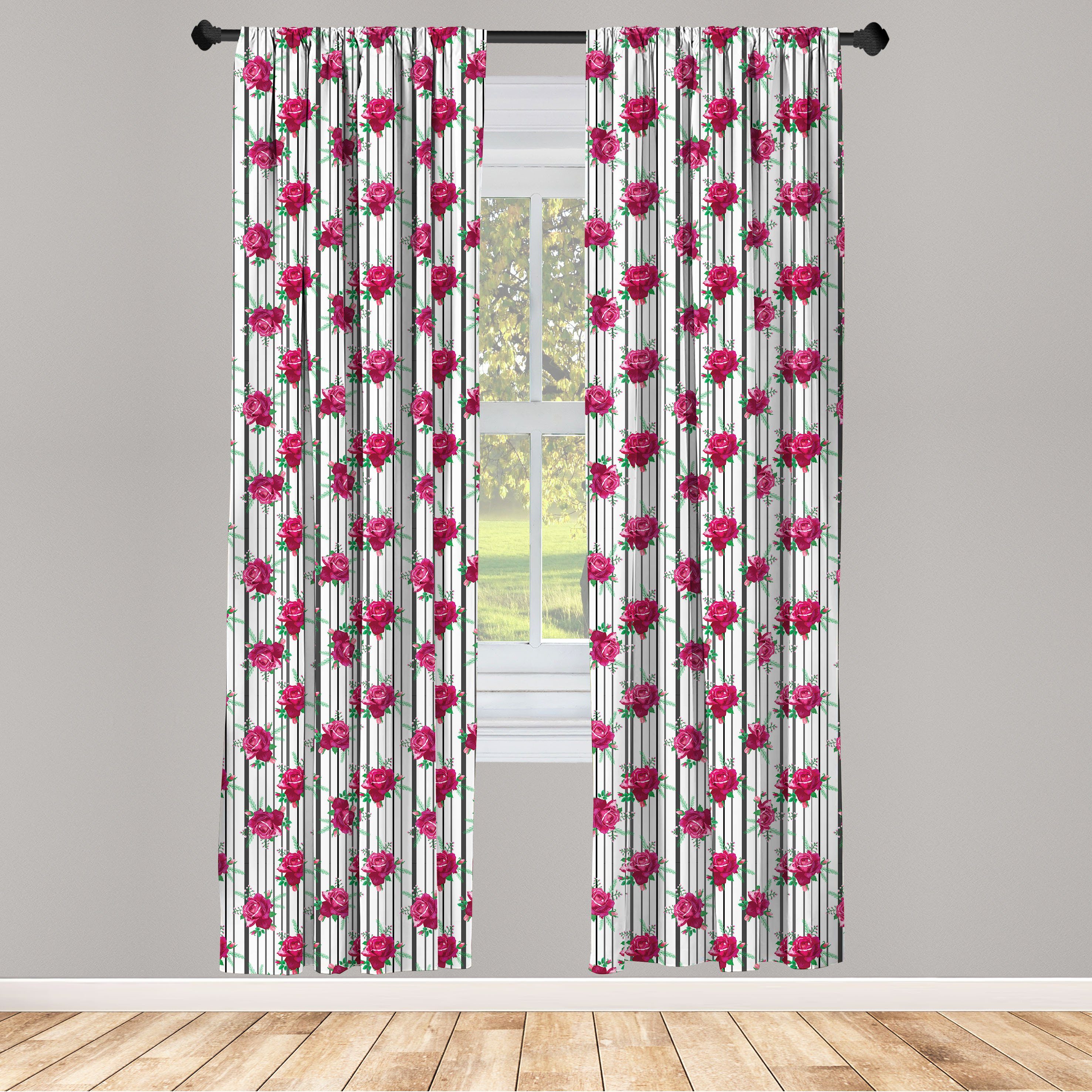 Vorhang Dekor, Knospen mit Abakuhaus, Wohnzimmer Rosen Schlafzimmer Gardine Streifen auf Microfaser, Blumenstrauß für