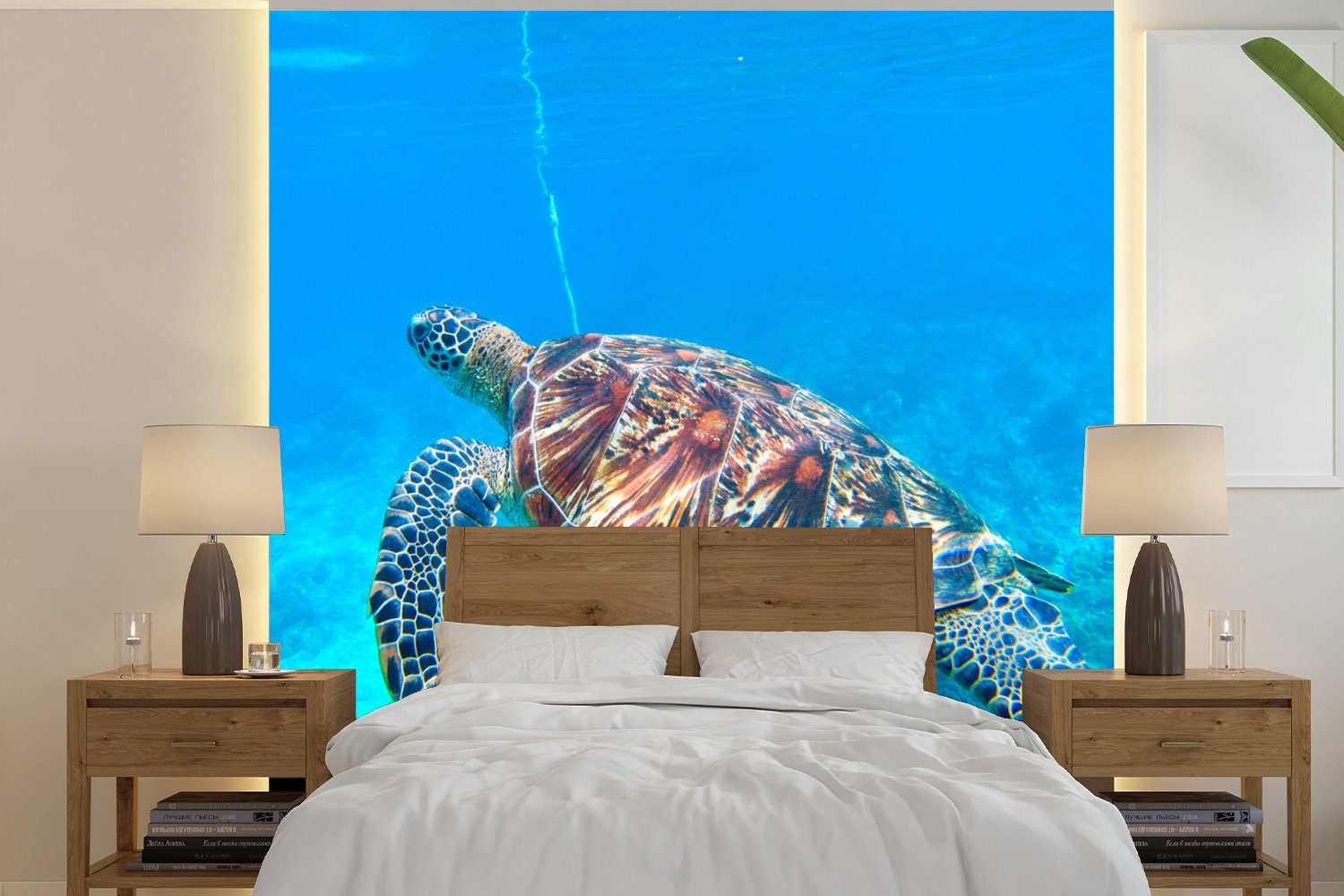 MuchoWow Fototapete Meer - Schildkröte - Wasser, Matt, bedruckt, (4 St), Vliestapete für Wohnzimmer Schlafzimmer Küche, Fototapete