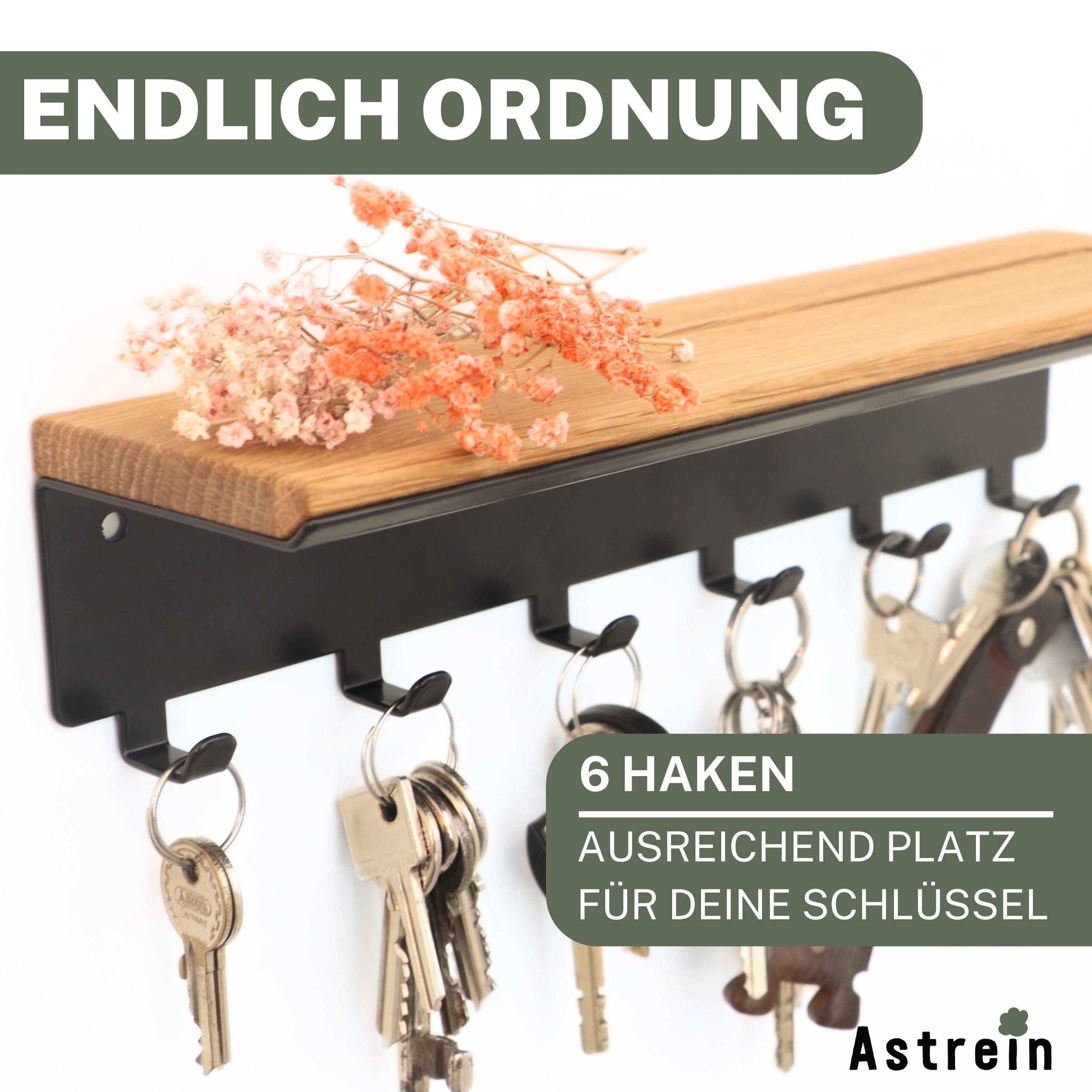 Astrein Schlüsselbrett mit Haken, Schlüsselboard, Eiche, günstig online kaufen