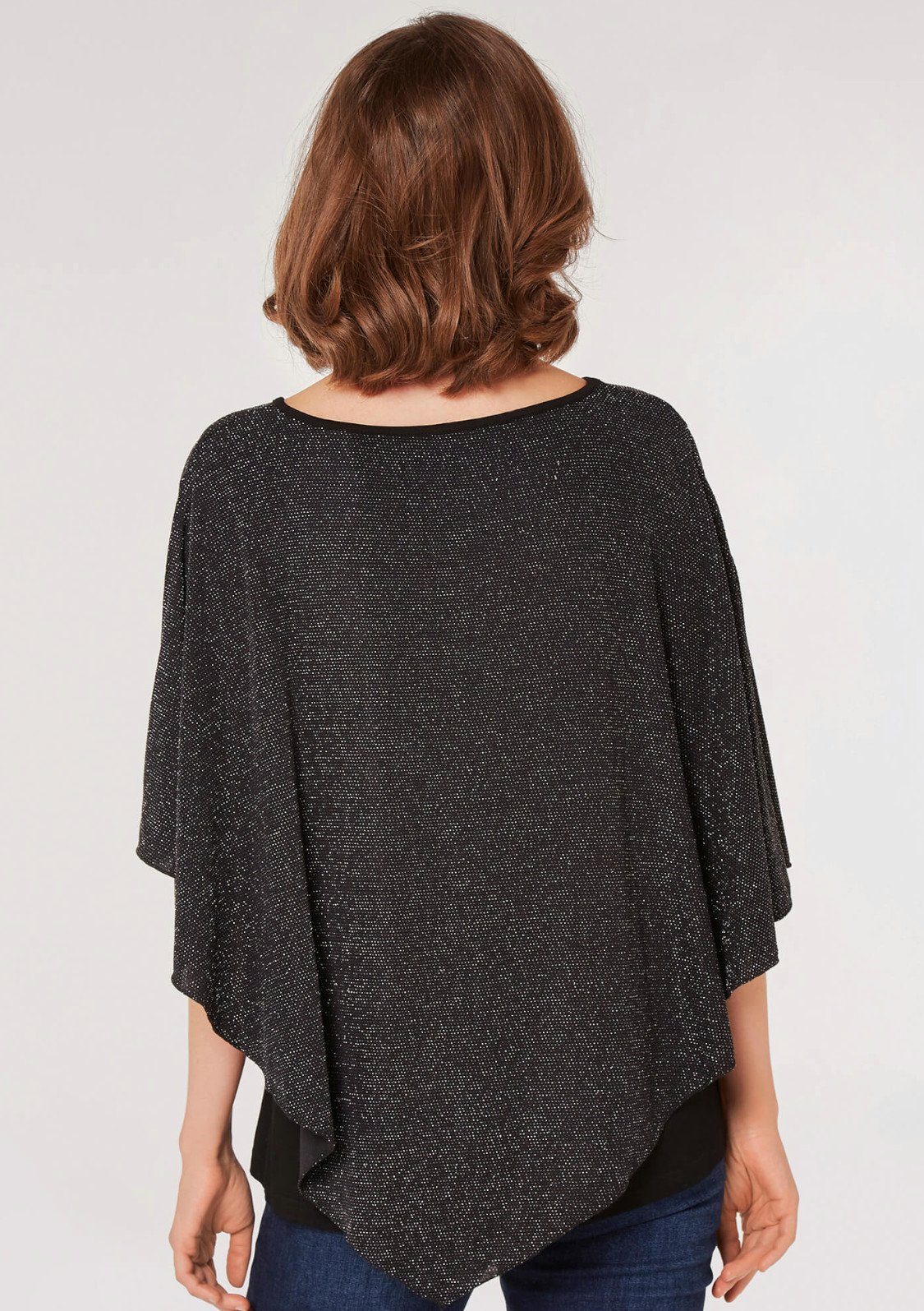 Apricot Blusenponcho Top Glanzoptik Sparkle Cape Asymmetric in (1-tlg)