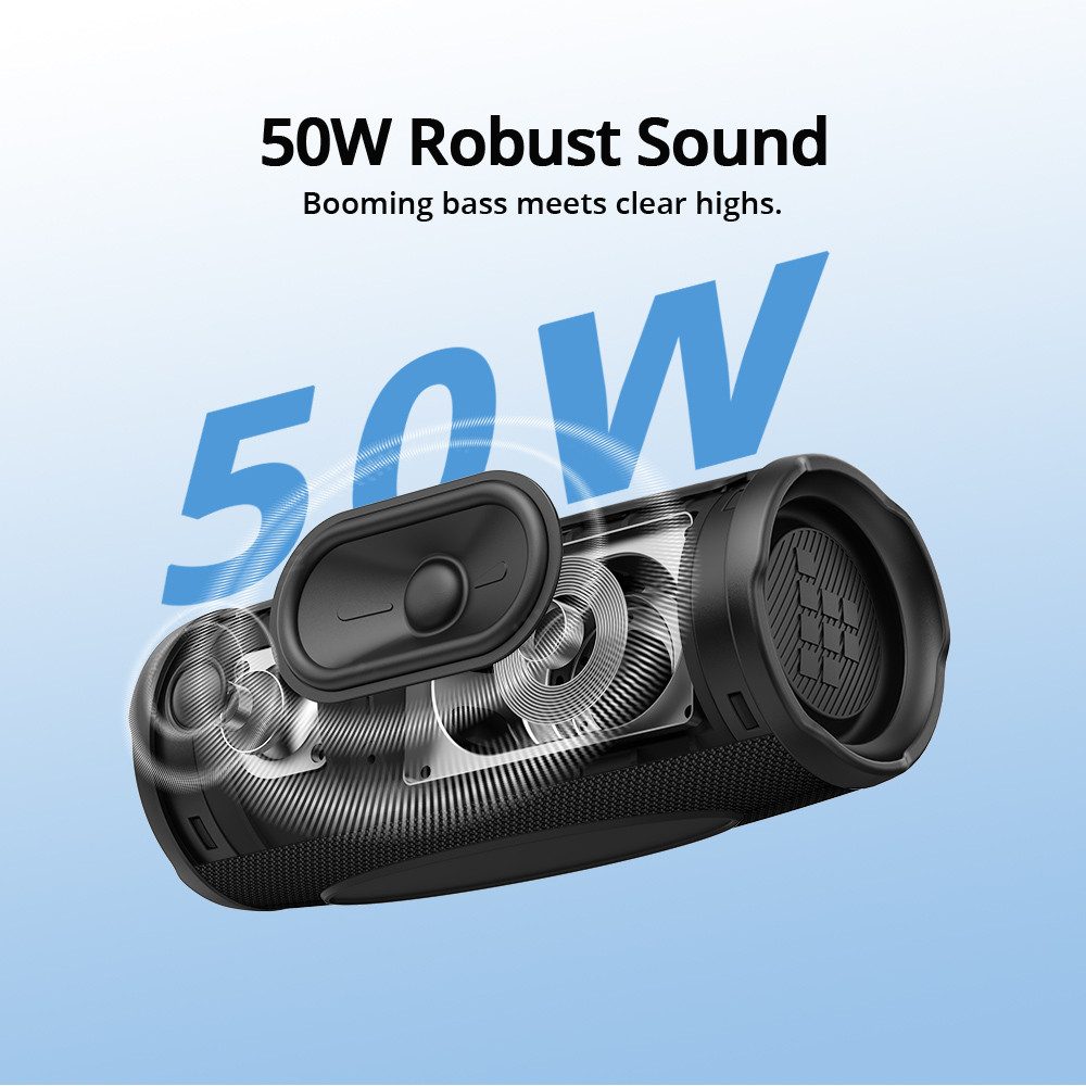Tronsmart 50W Outdoor-Lautsprecher, IPX7 Wasserdicht, BT 6.0 & Auracast Bluetooth-Lautsprecher (50 W, 12 Stunden Spielzeit & tragbares Design & APP)