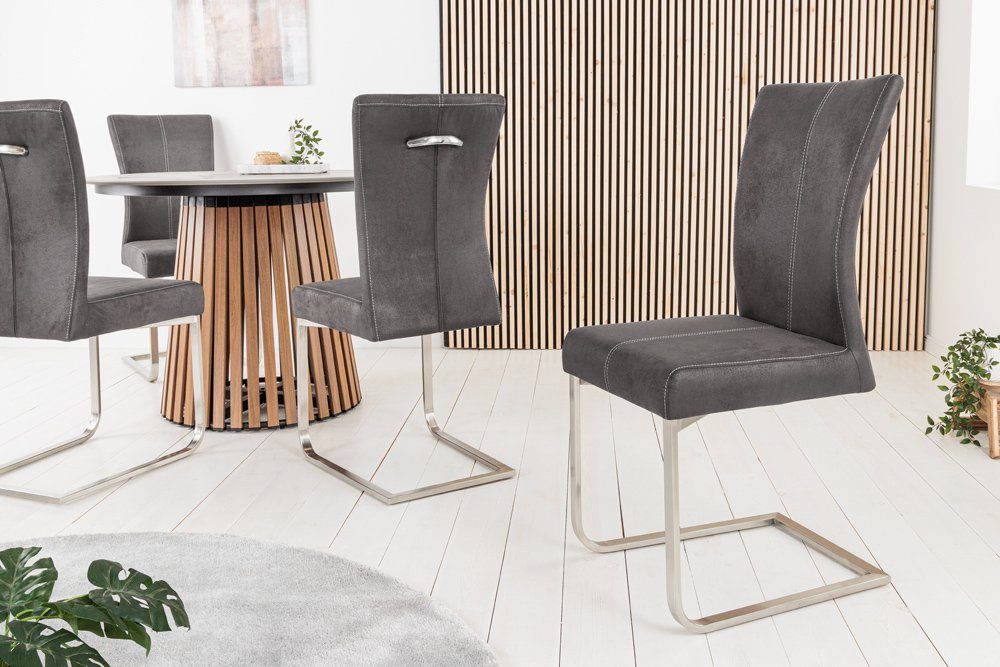 riess-ambiente Freischwinger SAMSON vintage grau / silber (Einzelartikel, 1 St), Esszimmer · Microfaser · Edelstahl · Industrial Design