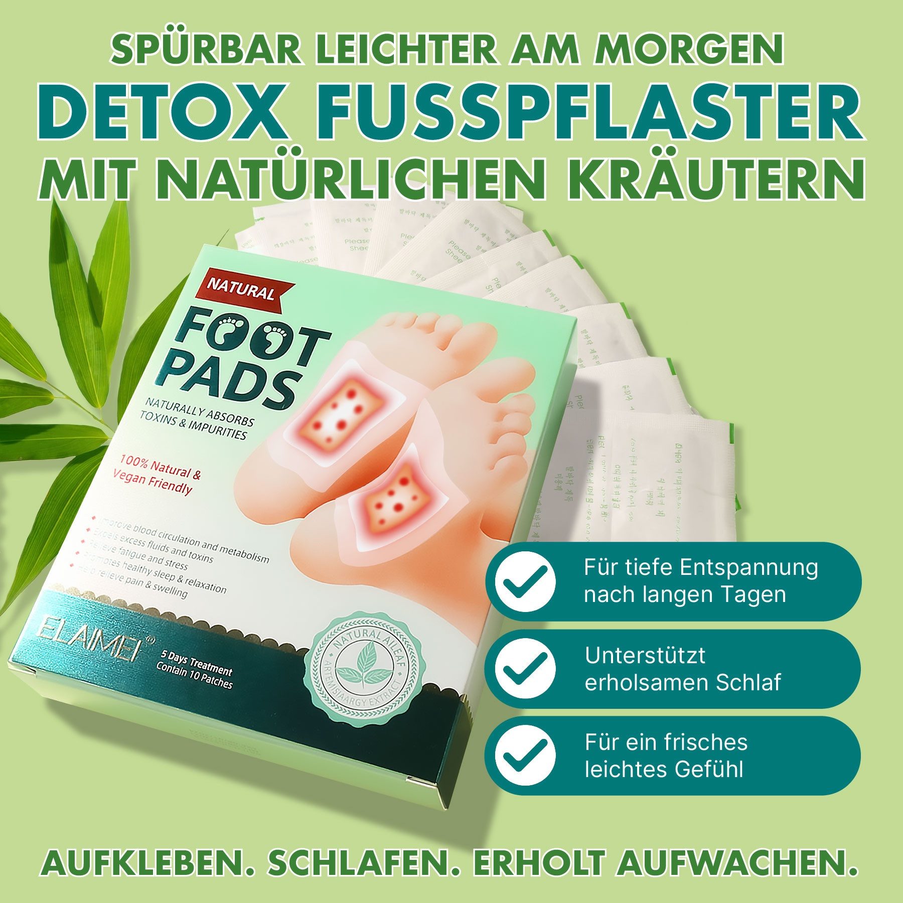 ALIVER Fußmaske Fußpflaster Fuß Pflaster Foot Pads Bambusessig Vegan, Fußpflaster, Patches