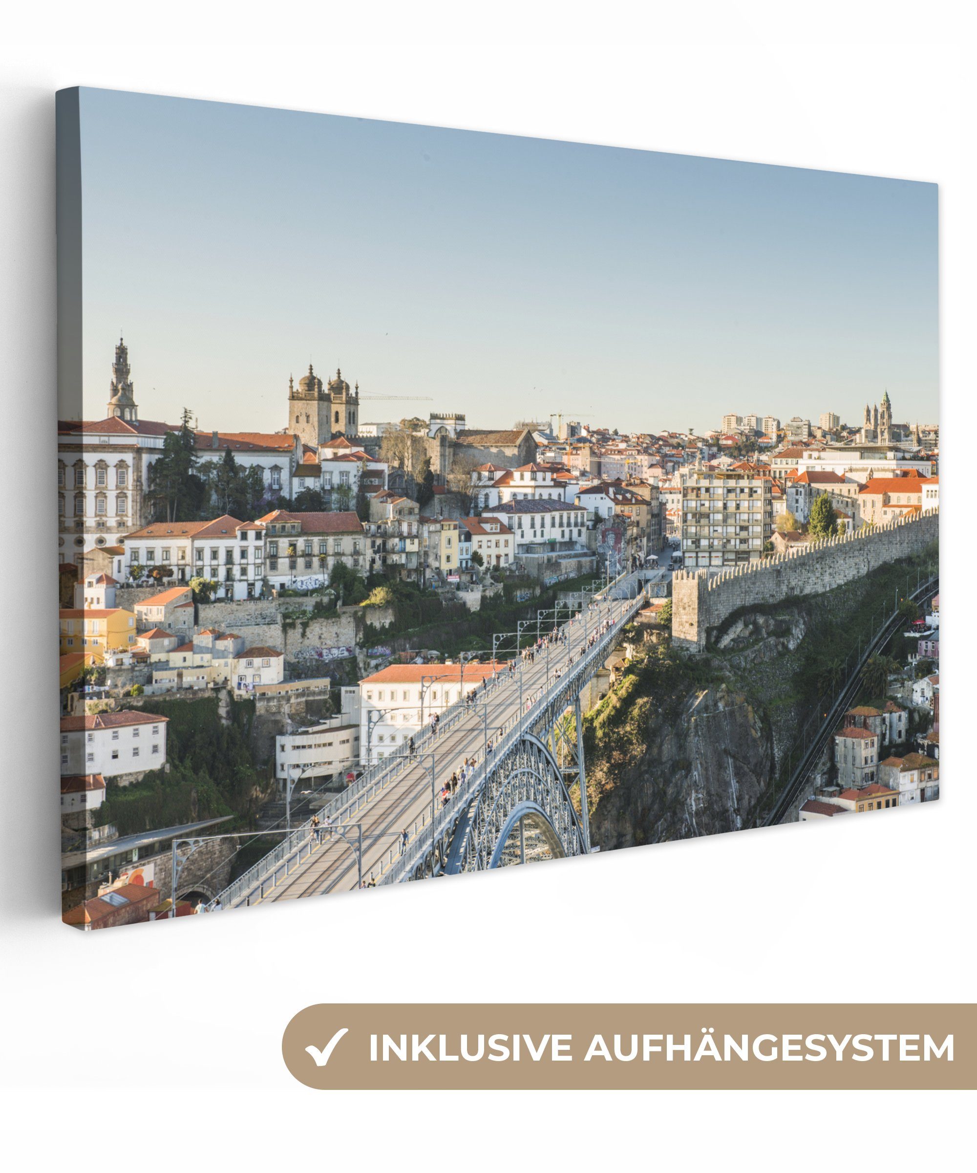 OneMillionCanvasses® Leinwandbild Brücke - Porto - Portugal, (1 St), Wandbild Leinwandbilder, Aufhängefertig, Wanddeko, 30x20 cm