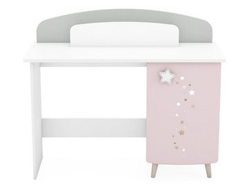 möbelando Kinderschreibtisch Savannah, Moderner Kinder-Schreibtisch in Pastellfarben (Weiß/Grau/Rosa), Korpus aus Spanplatte, Front aus MDF mit 1 Holztür, 1 Einlegeböden und 1 Ablagefach. Breite 113,2 cm, Höhe 94,5 cm, Tiefe 50 cm