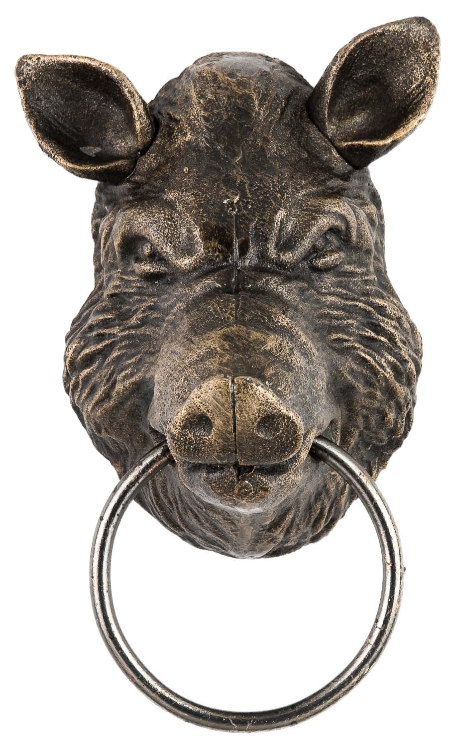 Dekoobjekt Handtuchhalter Wildschwein Kopf Figur Skulptur Eisen Antik-Stil - 23cm
