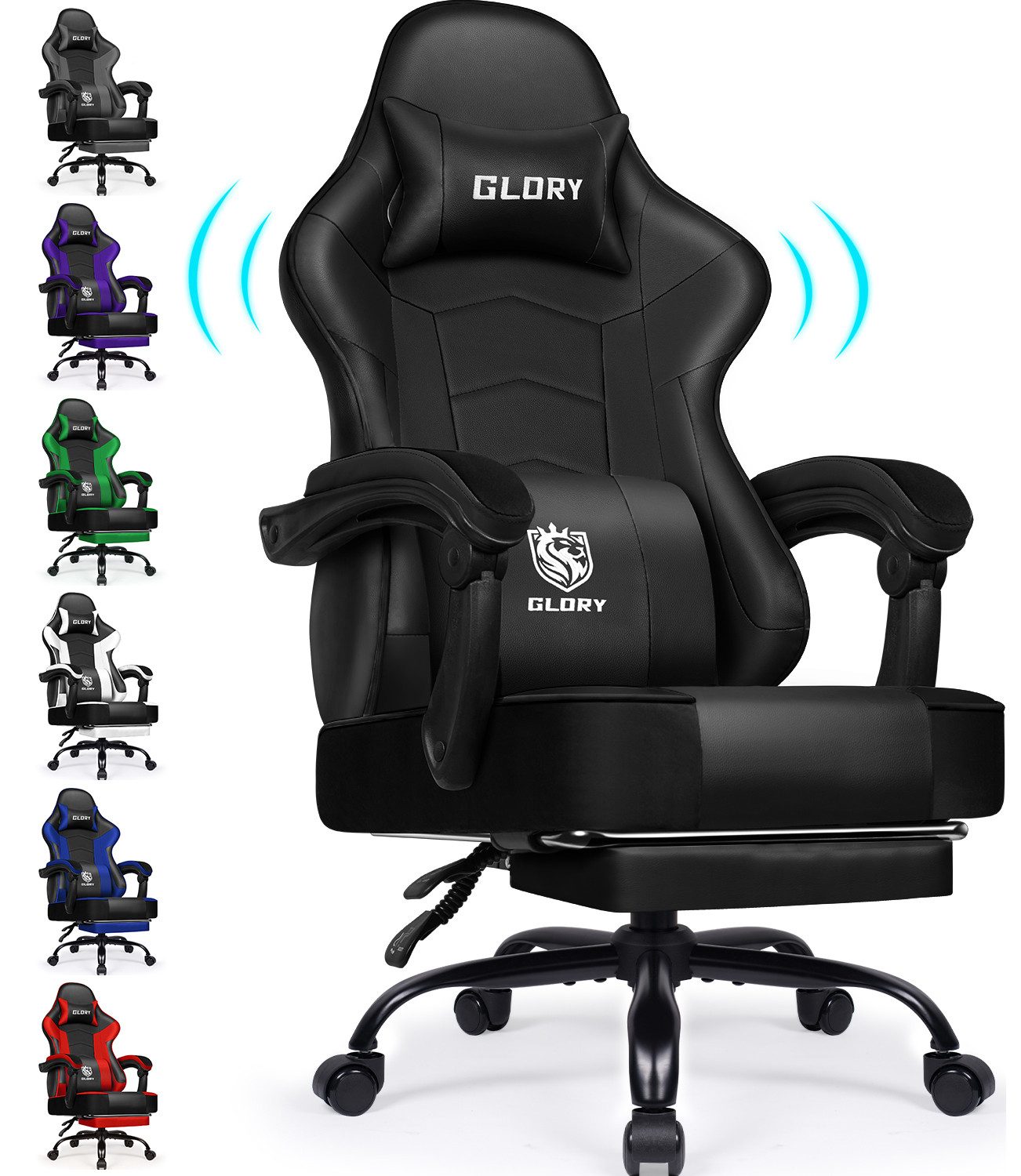 Hiazurm Gaming-Stuhl Gaming Stuhl, Bürostuhl Ergonomisch Wippfunktion bis zu 170° (Gaming Chair mit Fußstütze, 10 cm Höhenverstellung), Verstellbarem Lenden- & Kopfkissen, Gamer Stuhl 150kg Belastbarkeit