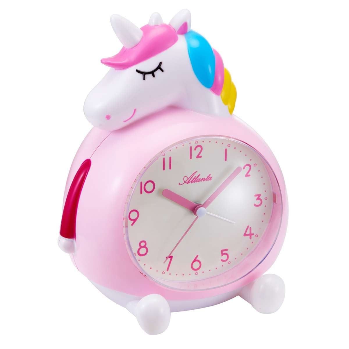 Atlanta Quarzwecker 2163/17 Kinderwecker mit Leisegang Einhorn Rosa/Weiß