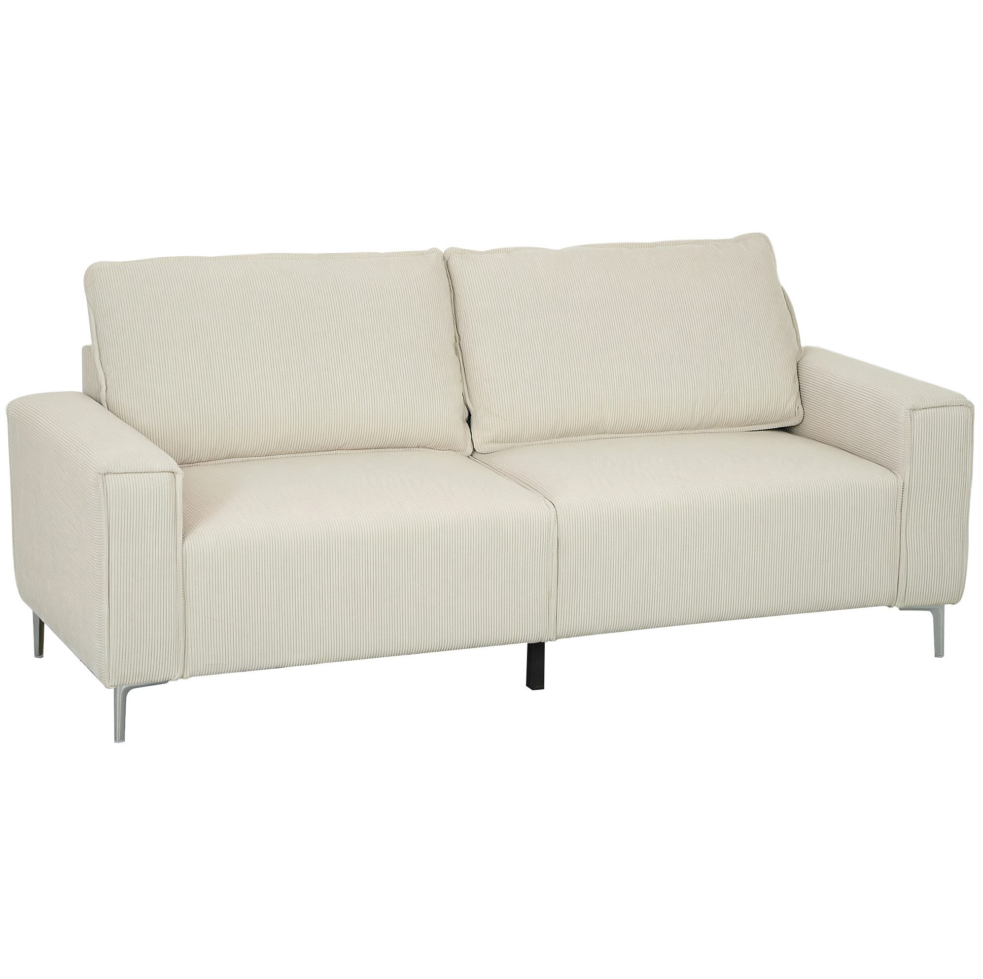 OKWISH Schlafsofa 193x80x77 cm aus Cord mit Armlehnen & Rückenkissen in Cremeweiß, Dick gepolstertes Polstersofa mit Federkern für Wohnzimmer & Schlafzimmer 1 Teile, Bequeme Couch mit hochwertiger Polsterung für den Familienalltag