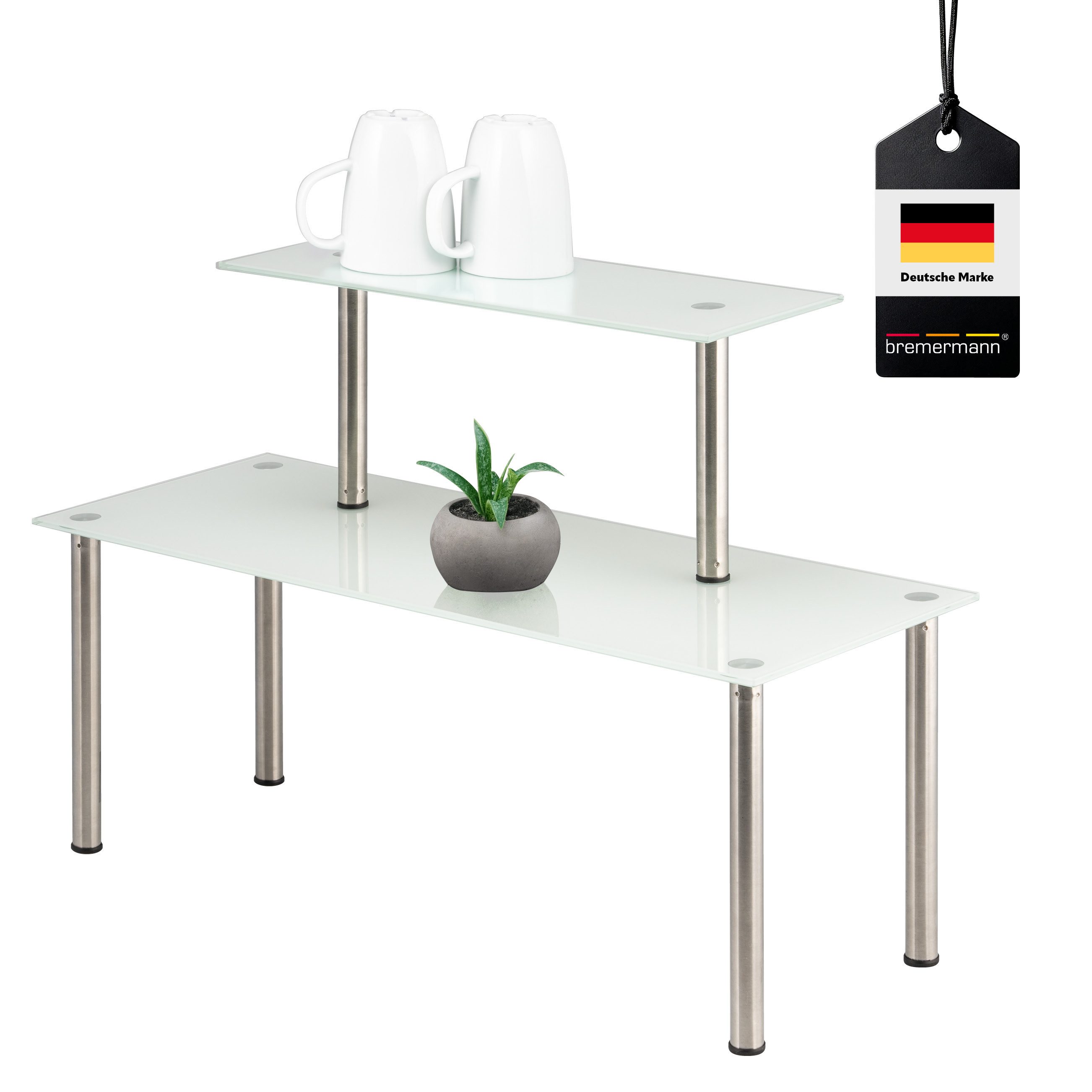 bremermann Küchenregal Glas-Regal, Küchenregal, mit Glasplatten und Edelstahlfüßen, weiß