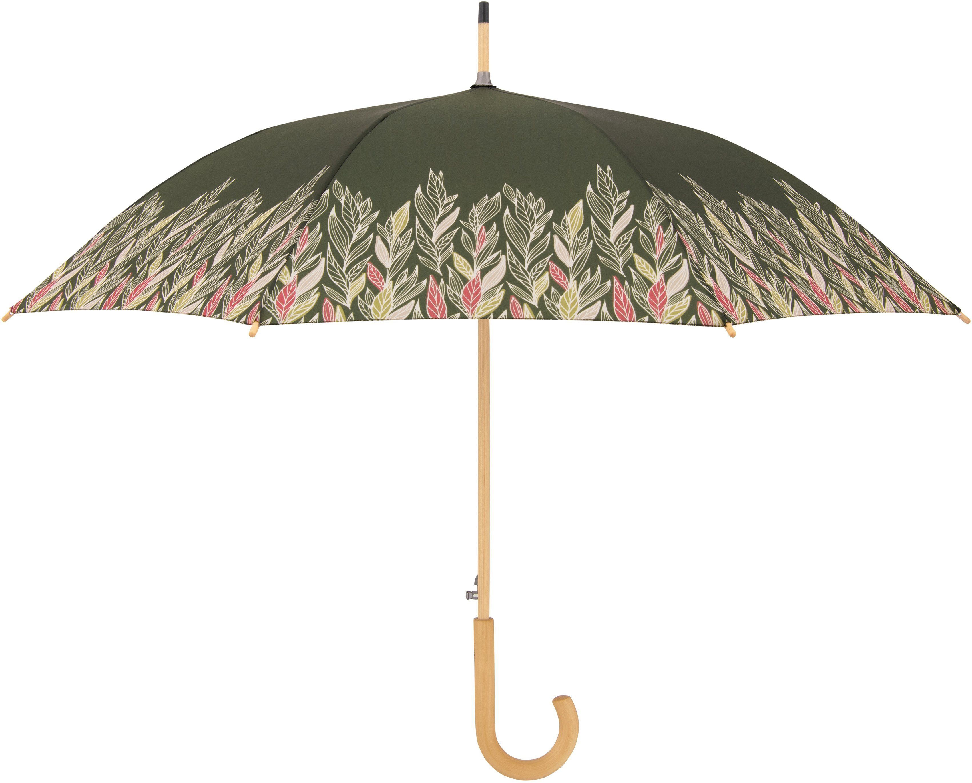 olive, Stockregenschirm Holz mit Long, recyceltem doppler® aus nature Schirmgriff aus Material intention