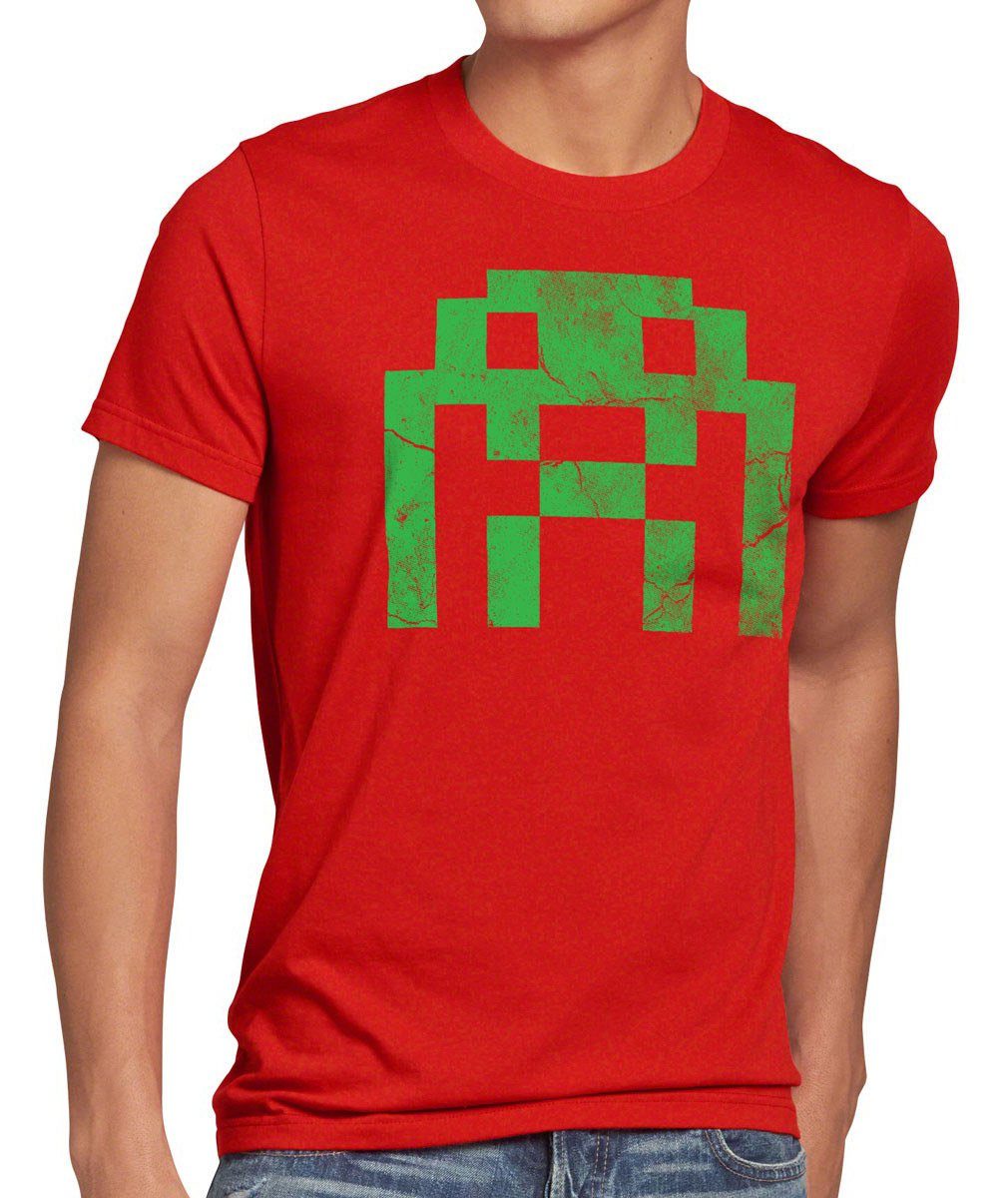 style3 Print-Shirt Herren T-Shirt Alien Invaders Big Bang Sheldon Space astrosmash Cooper Theory 80 rot