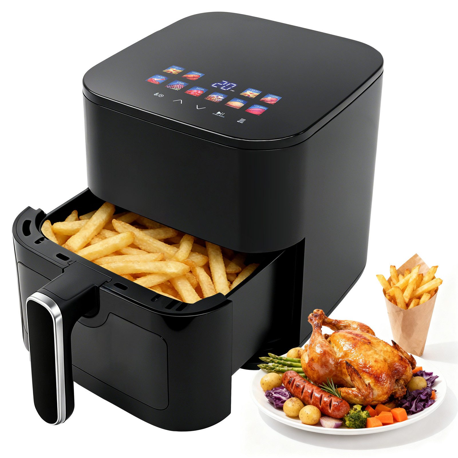 OZAVO Heißluftfritteuse Airfryer 4,5L 1200W mit 10 Programmen & Sichtfenster, 1200 W, Digitales LED-Display, Heißluft Fritteuse Ohne Öl, für 3-5 Personen