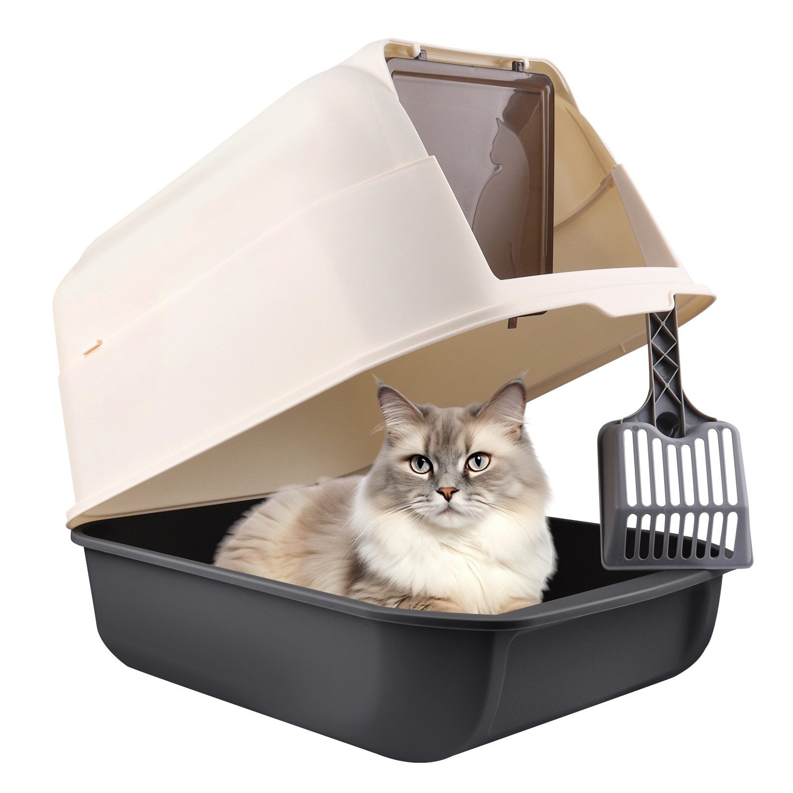 JEOBEST Katzentoilette Katzenklo mit Schaufel, Toilet, Offene Toilette, Hoher Abnehmbarer Rand, Für große Katzen, Kätzchen 36 x 51 x 34cm