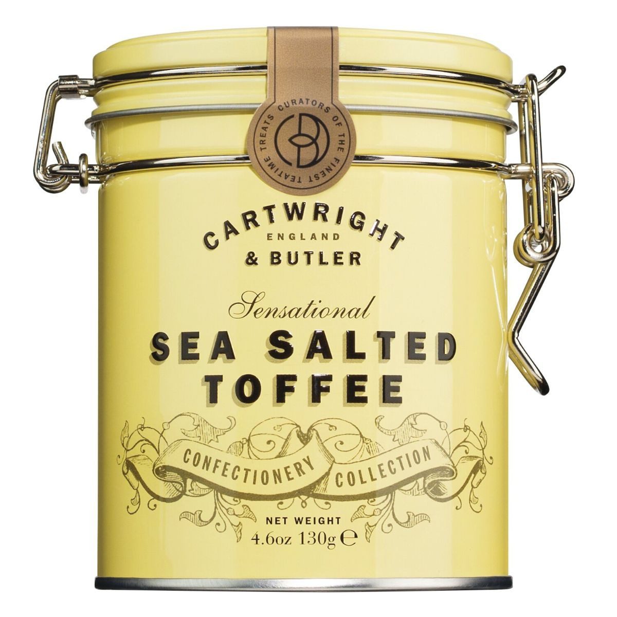 Cartwright & Butler Süßigkeit Cartwright & Butler Sea Salted Toffees, gelbe Geschenkdose, 130 g, 130 g
