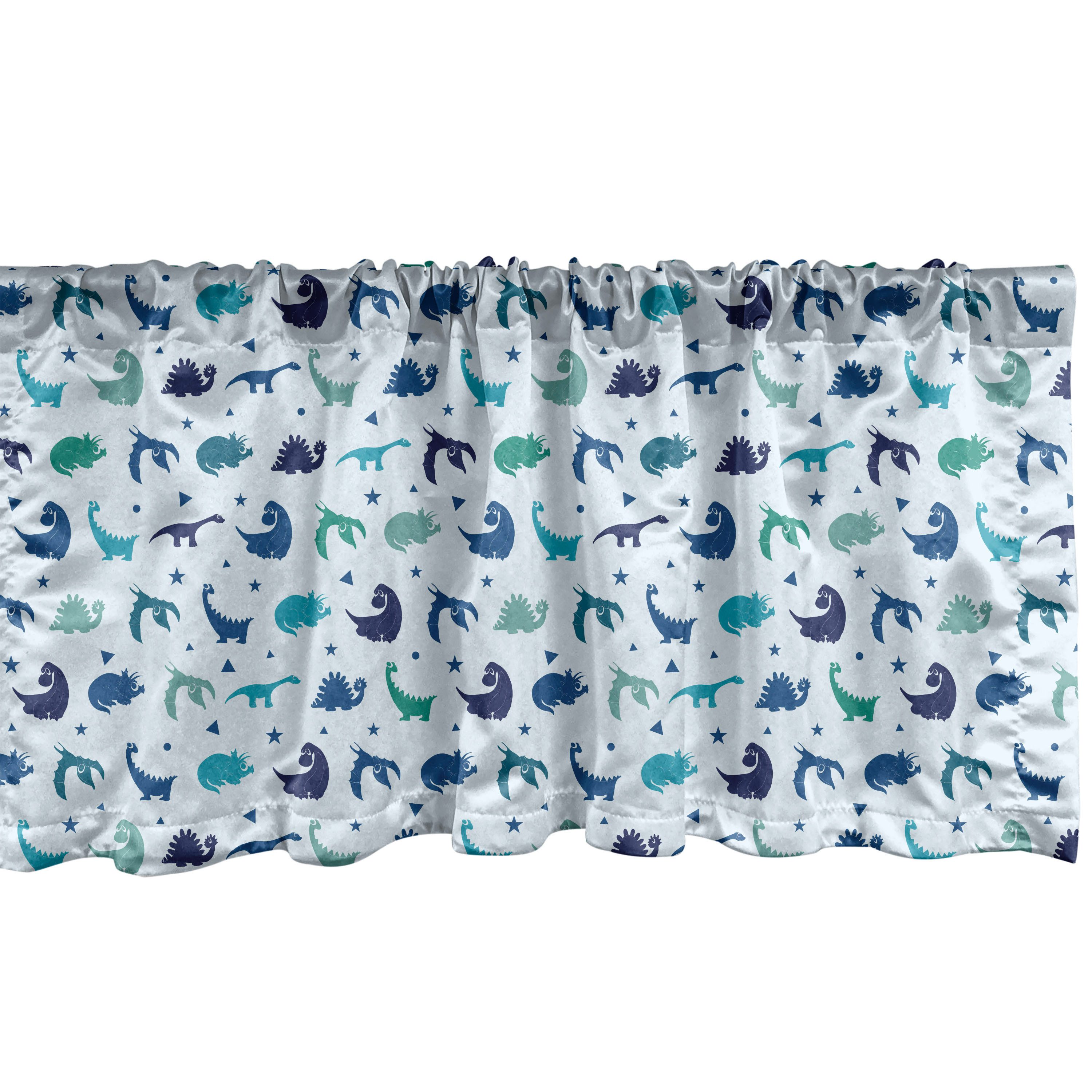 Abakuhaus Scheibengardine Vorhang Volant für Küche Schlafzimmer Dekor mit Stangentasche, Microfaser, Nursery Dino Blaue Töne Dinosaurier