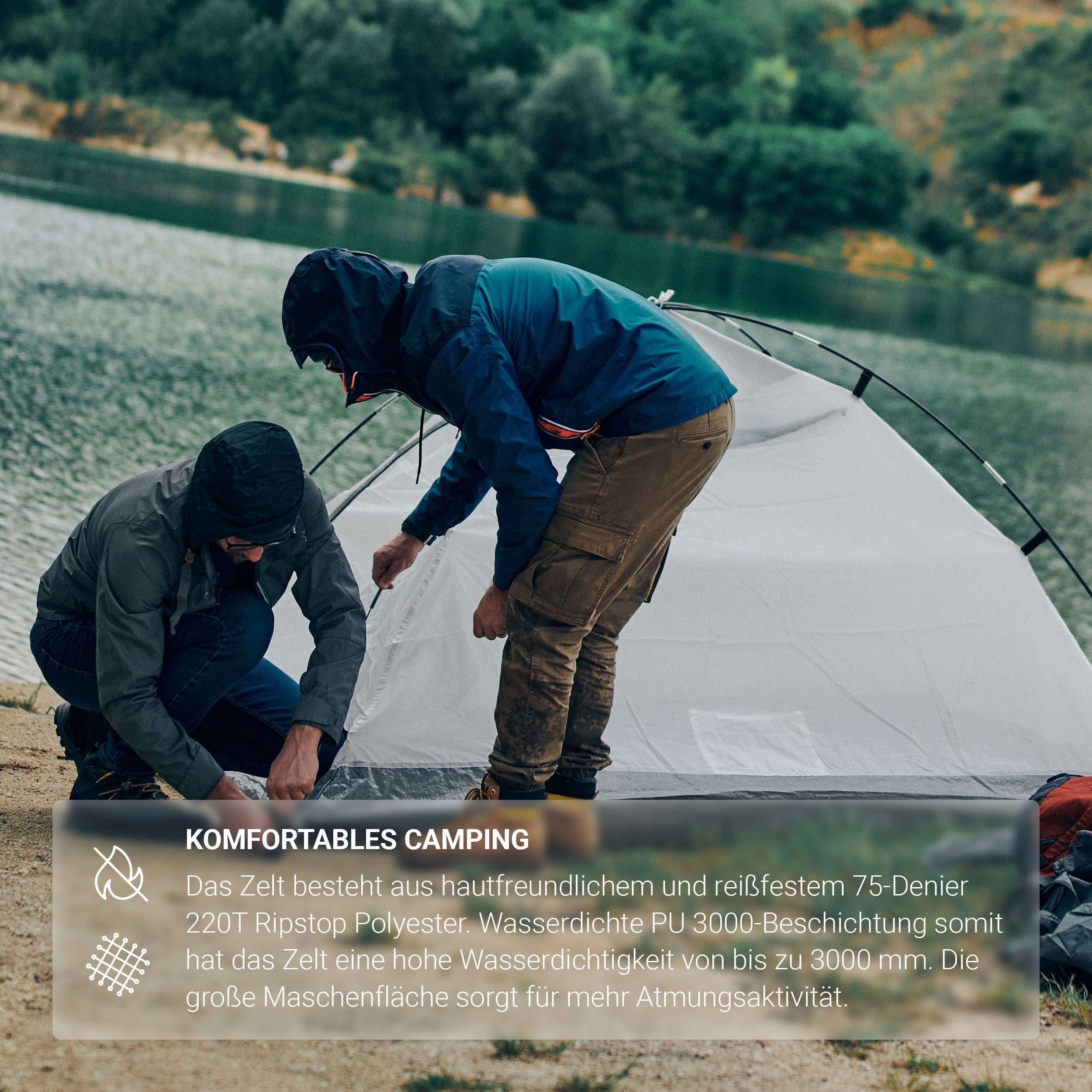 Zelt Winddicht Wasserdicht Igluzelt 3 Personen Campingzelt für Grau Würfelzelt Ultraleicht Zelt Kuppelzelt MSports®