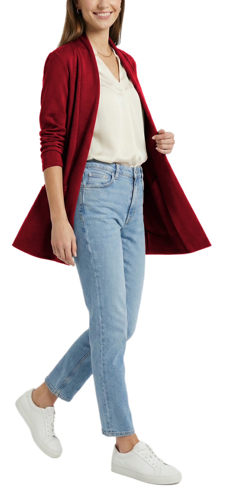 dy_mode Cardigan Damen Cardigan Langarm Übergangsjacke Blazer-Ersatz in Unifarben, offen getragen
