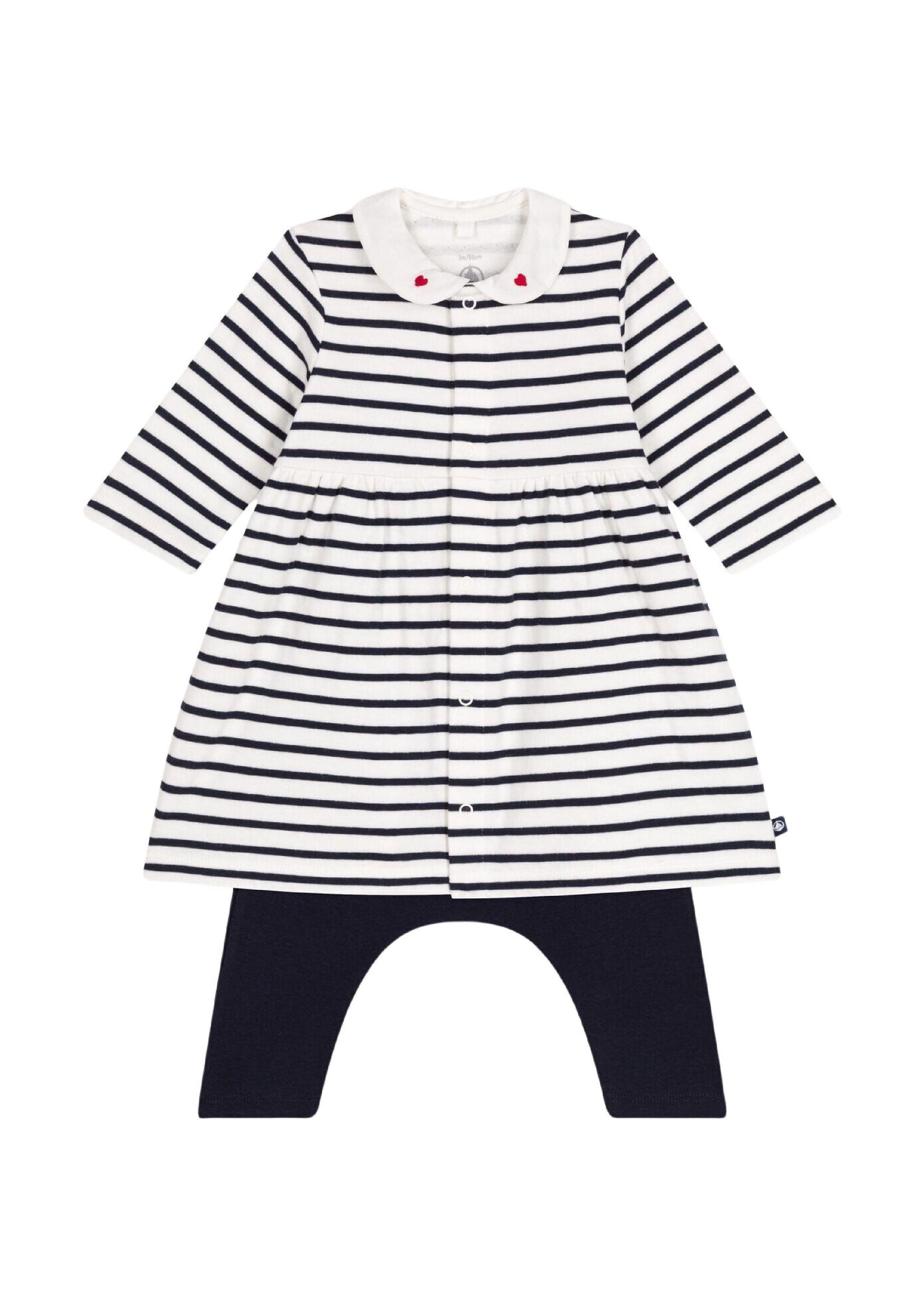 Petit Bateau Neugeborenen-Geschenkset Petit Bateau gestreiftes Baby Kleid mit Leggings 3-12 Monate