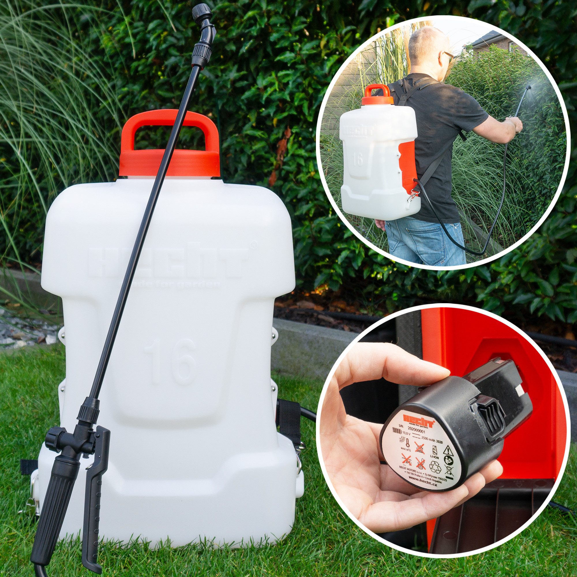 Akku-Drucksprühgerät 16 Liter mit 12V/7Ah Akku und Rucksackgurt