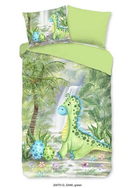 Bettwäsche Pastell Comic Dino Dinosaurier grün hellgrün, soma, Baumolle, 2 teilig, Bettbezug Kopfkissenbezug Set kuschelig weich hochwertig