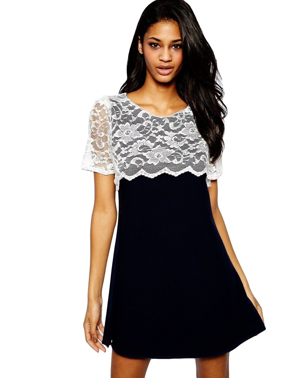 Minikleid John Zack Schwarzes Minikleid mit weißer Spitze L