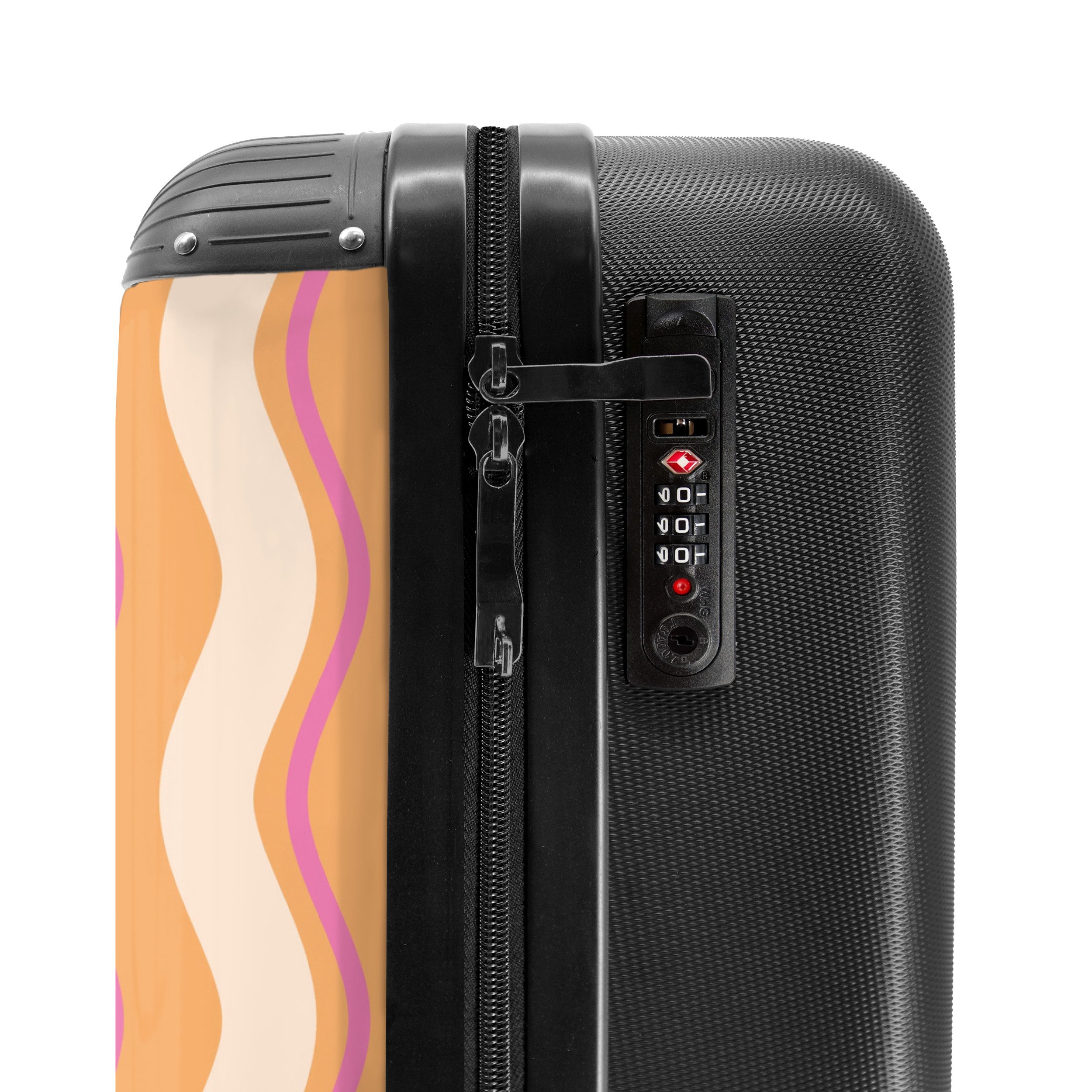 NoBoringSuitcases.com© Hartschalen-Trolley Wellenförmige Streifen in Orange und Rosa 55x35x20cm, 4 Rollen, Reisetasche mit Rollen, Koffer Handgepäck Flugzeug