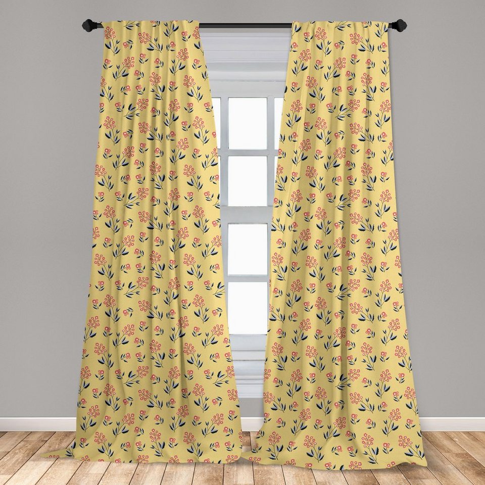 Gardine Vorhang für Wohnzimmer Schlafzimmer Dekor, Abakuhaus, Microfaser,  Floral Gelb Vintage Blumen