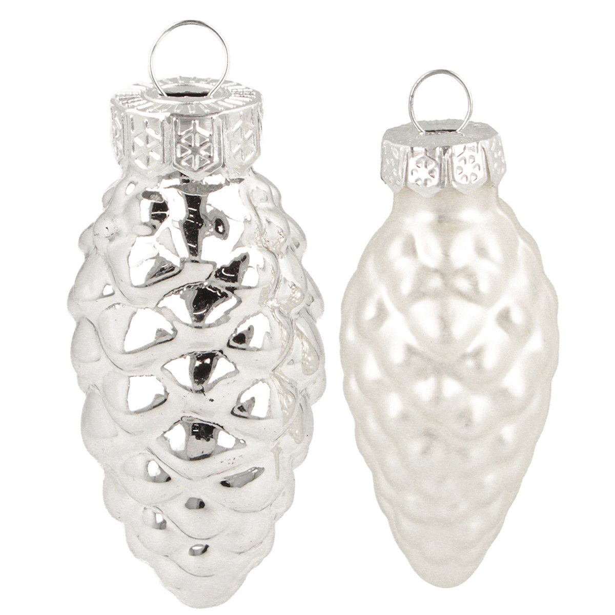 Posiwio Christbaumschmuck Edler Zapfen Mix aus Glas Silber 5cm, 14 Stück -