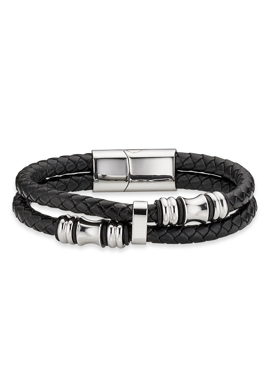 Bruno Banani Lederarmband Schmuck Geschenk Armkette Axt Lederband breit Silber