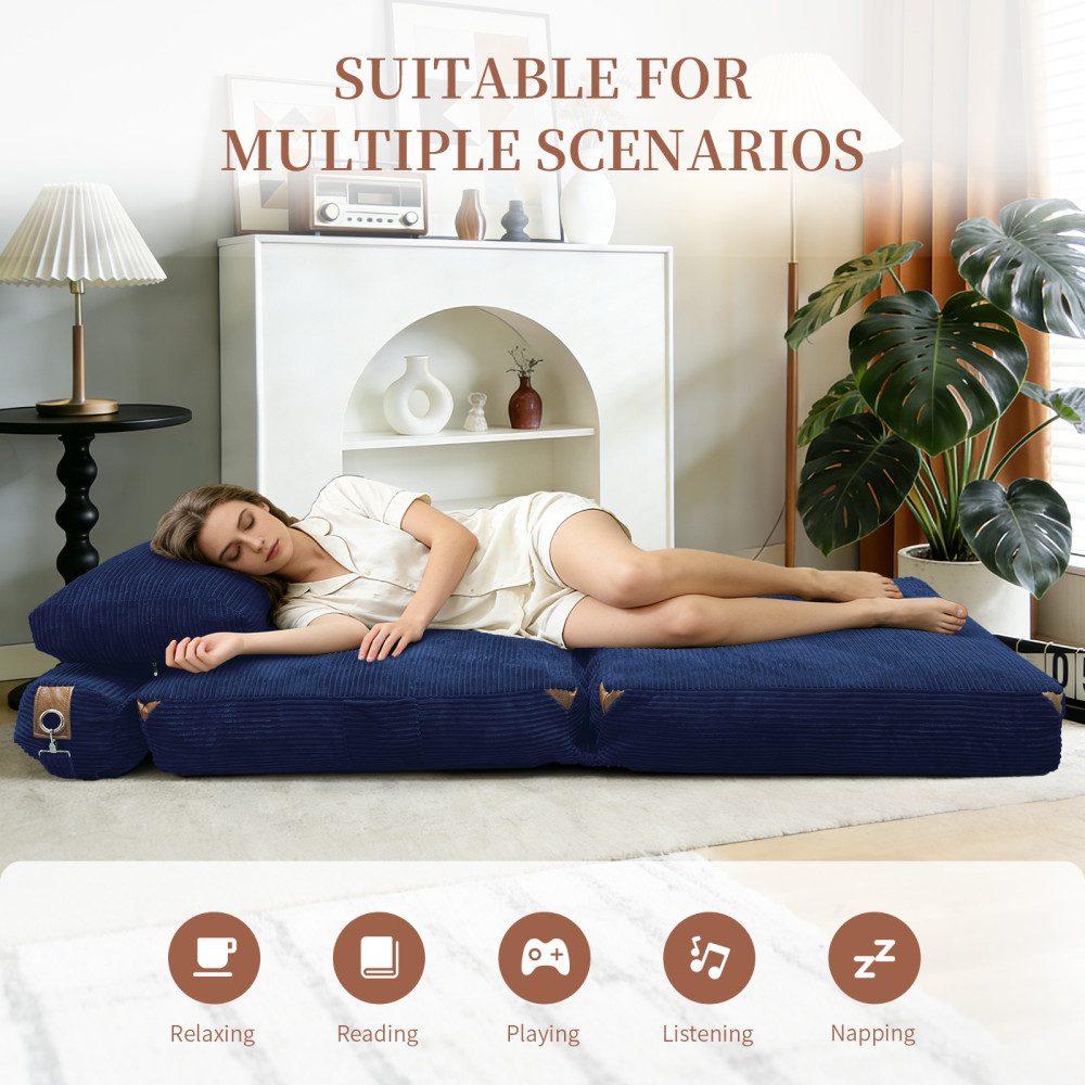 BBG Loungesofa Schlafsessel 1-Sitzer mit Seitentaschen, klappbarer Loungesessel, Relaxsessel Einzelsofa, ausziehbarer Schlafstuhl mit Flanell-Bezug, platzsparendes Funktionssofa für Wohnzimmer & Gästezimmer