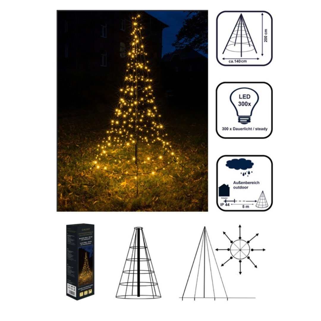 FHS Künstlicher Weihnachtsbaum Galaxy LED-Tannenbaum 200 cm, Durchmesser ca. 140cm 35236T Schwarz
