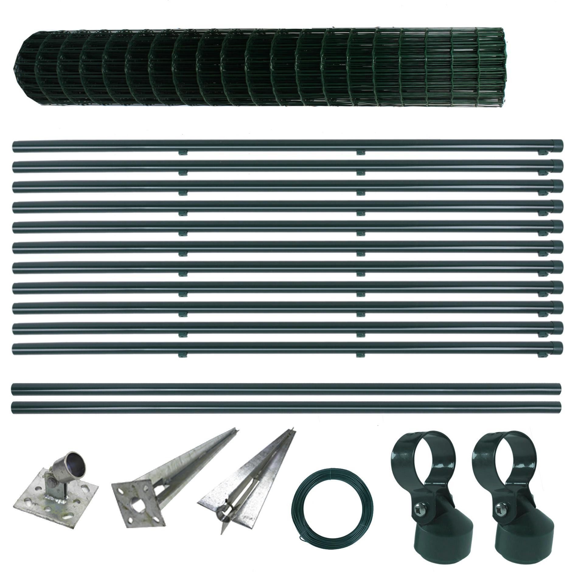 ESTEXO Gartenzaun Schweißgitterzaun Komplettset 1,5 x 25m Zaunset Einschlaghülsen Zaun
