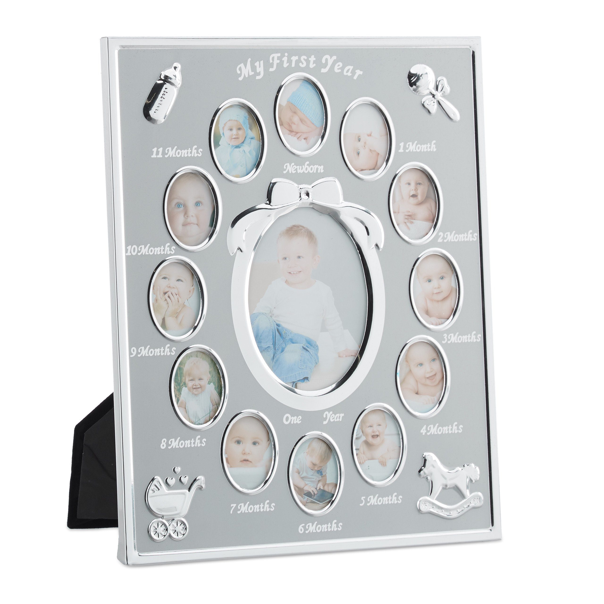relaxdays Collagerahmen Babybilderrahmen "First Year", Silber günstig online kaufen