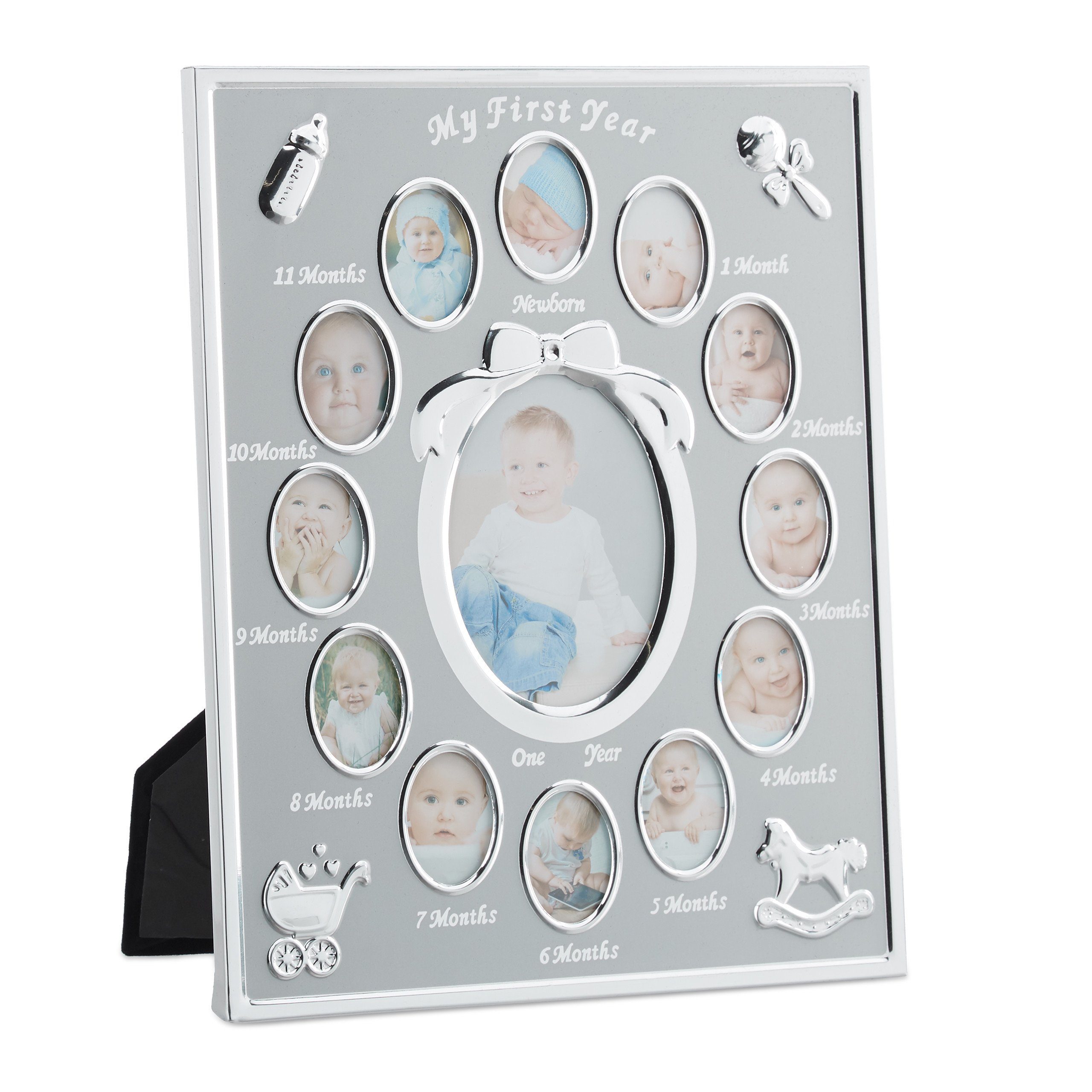 "First Silber relaxdays Grau Collagerahmen Weiß Silber Babybilderrahmen Year",