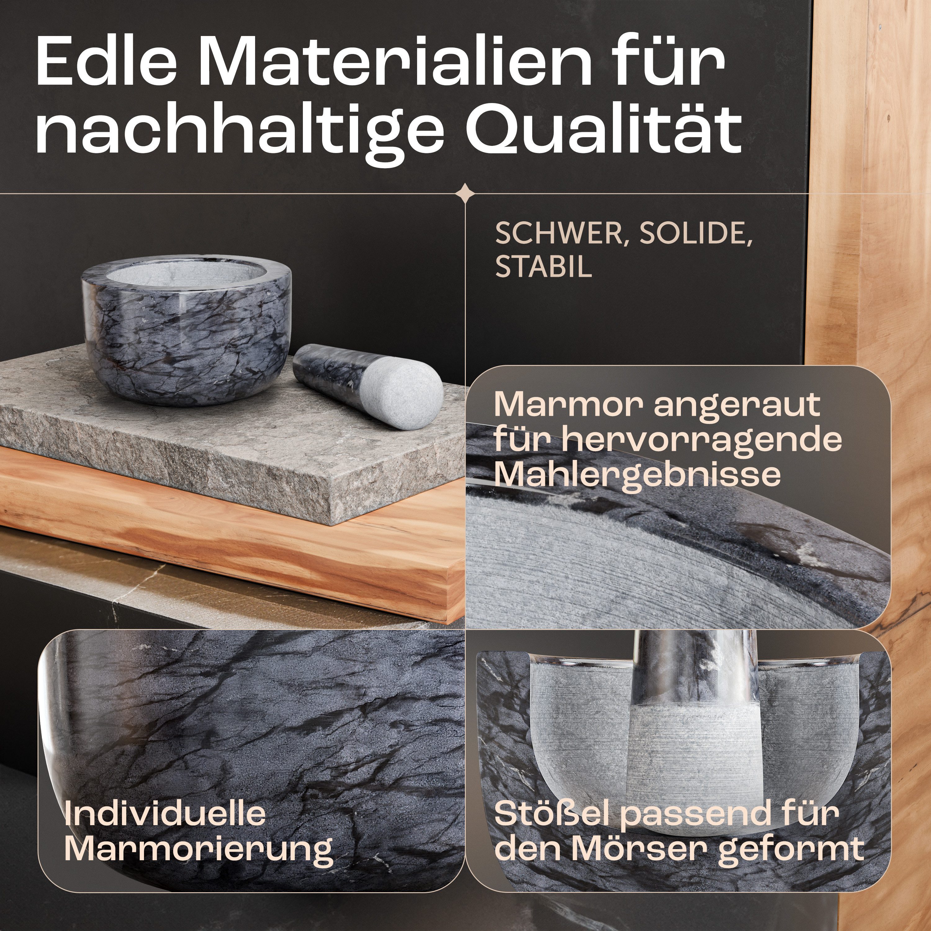 madeco Mörser Marmor Mörser mit Stößel mit Antirutsch-Pad - für Gewürze & Kräuter, (Set, 2-tlg), Ø 14 x 8,5 cm, 400 ml Füllvolumen – Bild 5 von 5
