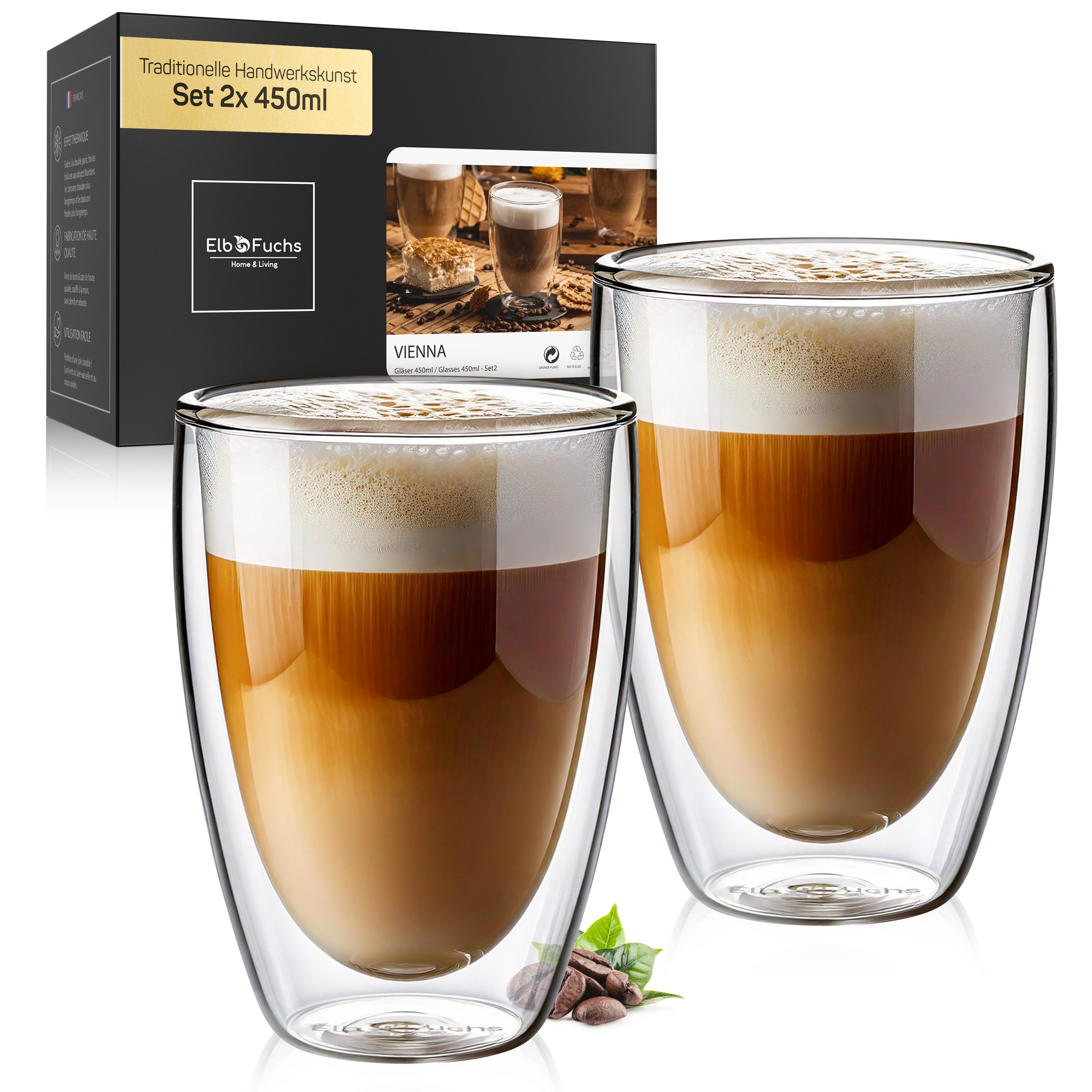 ElbFuchs Latte-Macchiato-Glas Vienna, 2-tlg., Doppelwandiger Thermoeffekt
