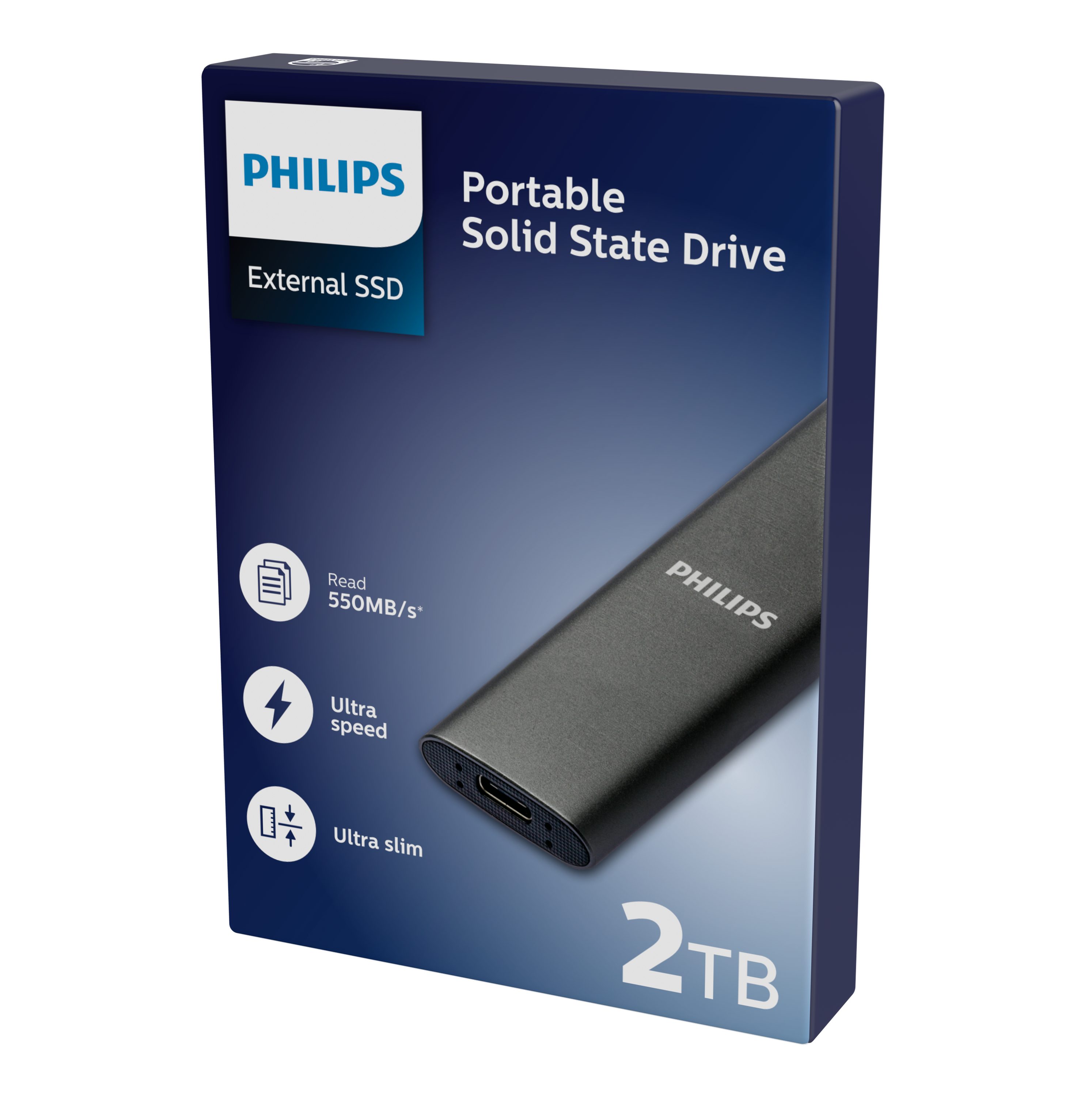 Philips Portable SSD 2 TB, FM02SS031P/00 externe SSD (2TB) 550 MB/S Lesegeschwindigkeit, 530 MB/S Schreibgeschwindigkeit, Ultra Speed USB-C 3.2, Space Grey, Aluminium