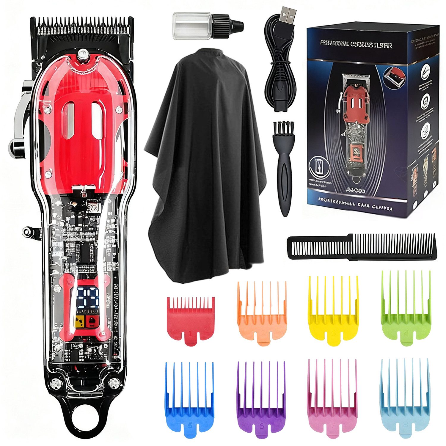 MOPUEA Haarschneider Haarschneideset profi Barttrimmer Haartrimmer Haar- und Bartschneider, Elektrisch Herrenhaarschneider mit 8 Aufsteckkämme, Glätteisen, Haarschneideschürze, Reinigungsbürste und Schmiermittelflasche