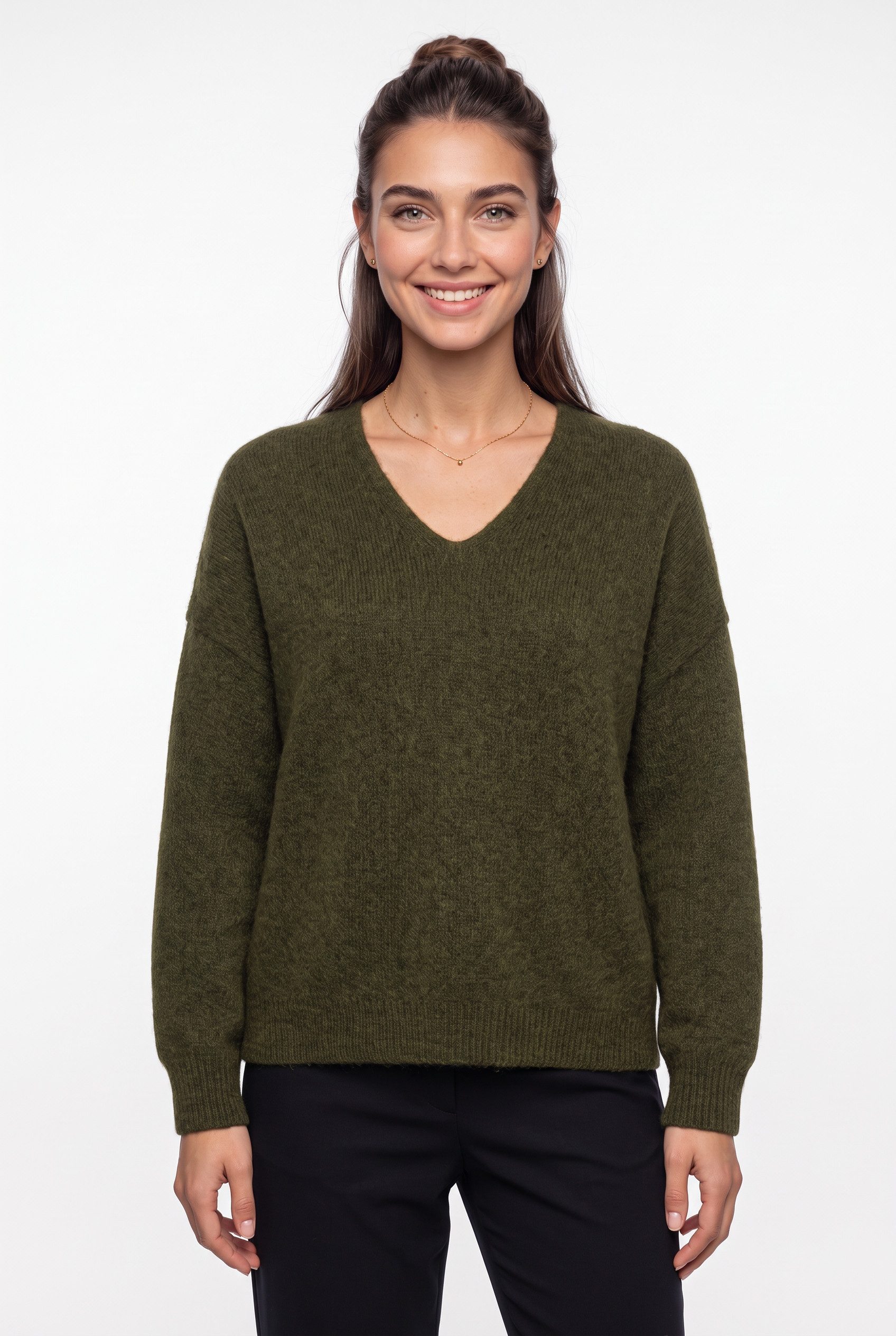 BOSS ORANGE Strickpullover Fondyssa Premium Damenmode im Relaxed Fit, V-Ausschnitt, Alpaka-Anteil