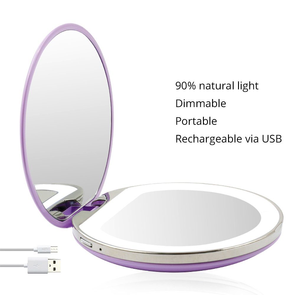 lila lila AILORIA Taschenspiegel LED-Beleuchtung Kosmetikspiegel | MAQUILLAGE, (USB) mit
