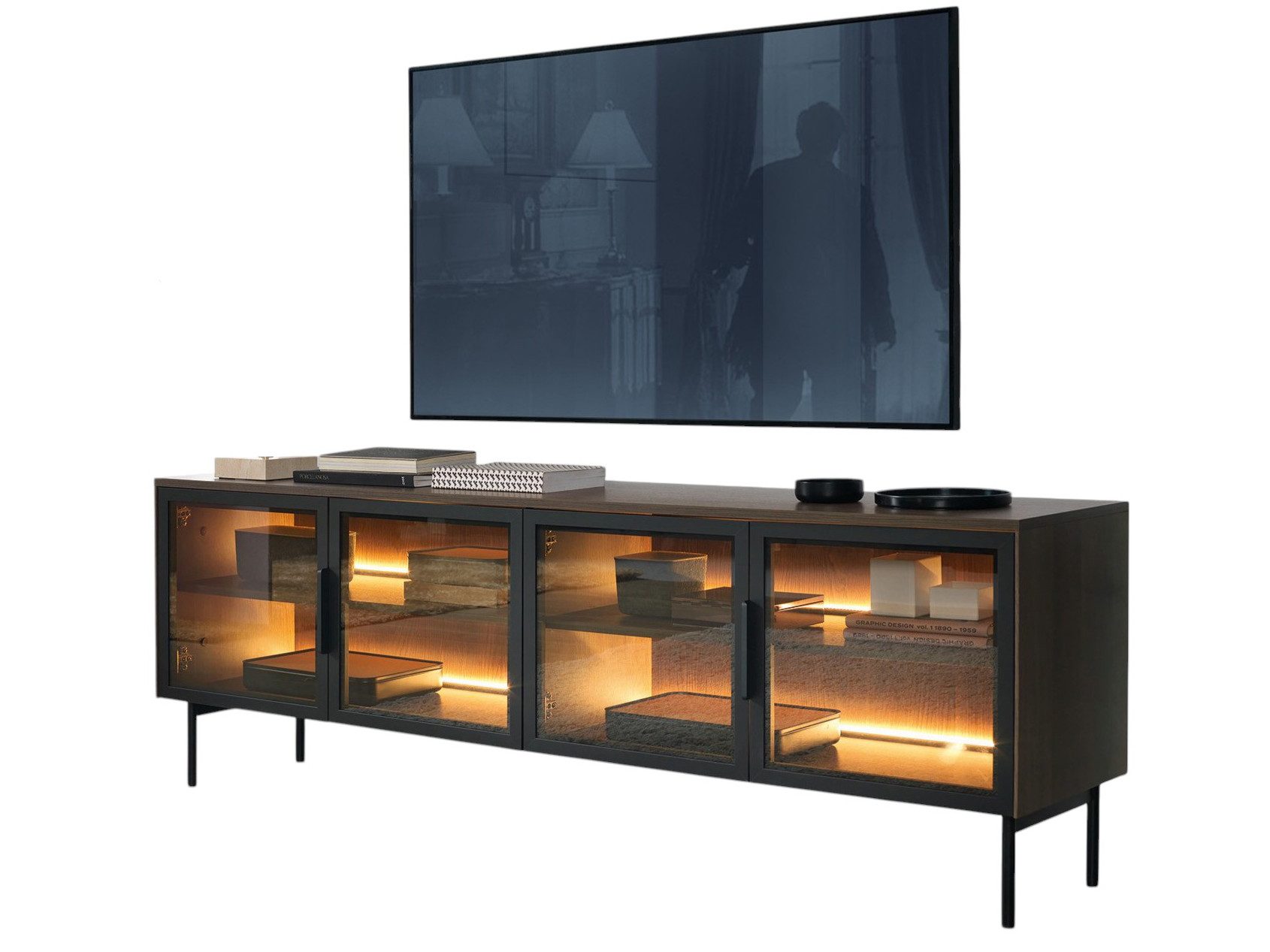 Compleo TV-Schrank mit 4 Türen, Elegant design, Glasstüren, Lowboard,Fernse günstig online kaufen