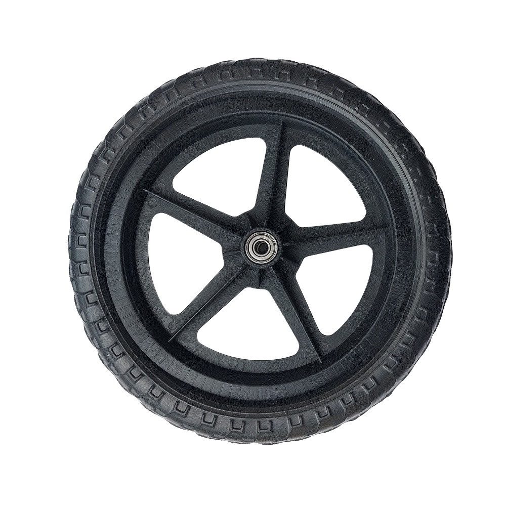 FunSport-Factory Ersatzrad Komplettrad mit Vollgummireifen 12 Zoll für Laufrad schwarz, Pannensicher, wartungsfrei, abriebfest, Kunststofffelge, Vollgummi
