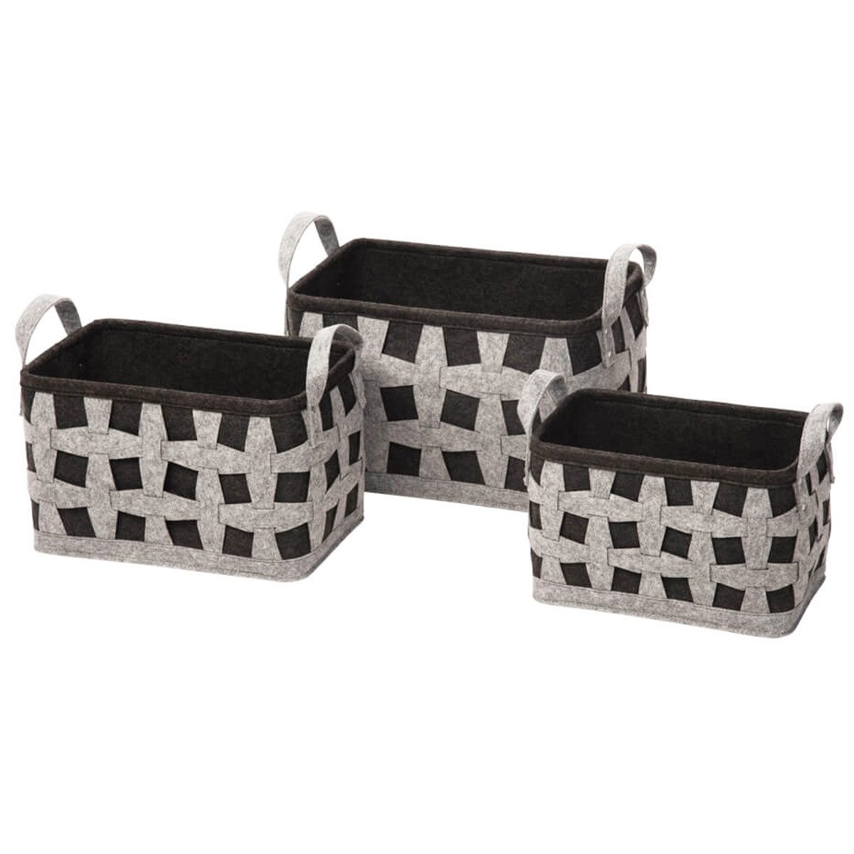 Macosa Home Dekokorb Filzkörbe 3er Set Hellgrau & Dunkelgrau rechteckig mit Griff Korbset (verschiedene Größen, 3 St., Grau Aufbewahrungskorb Filz Deko-Korb), modern Regalkorb Allzweckkorb