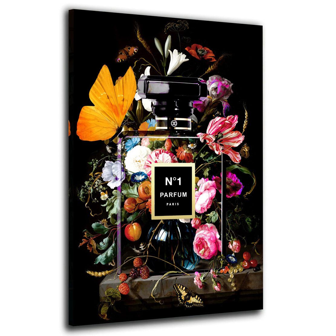 Artedinoi Leinwandbild Parfümflasche Lifestyle Blumen Wandbild Leinwandbild Kunst Deko XL, Parfümflasche mit Blumen