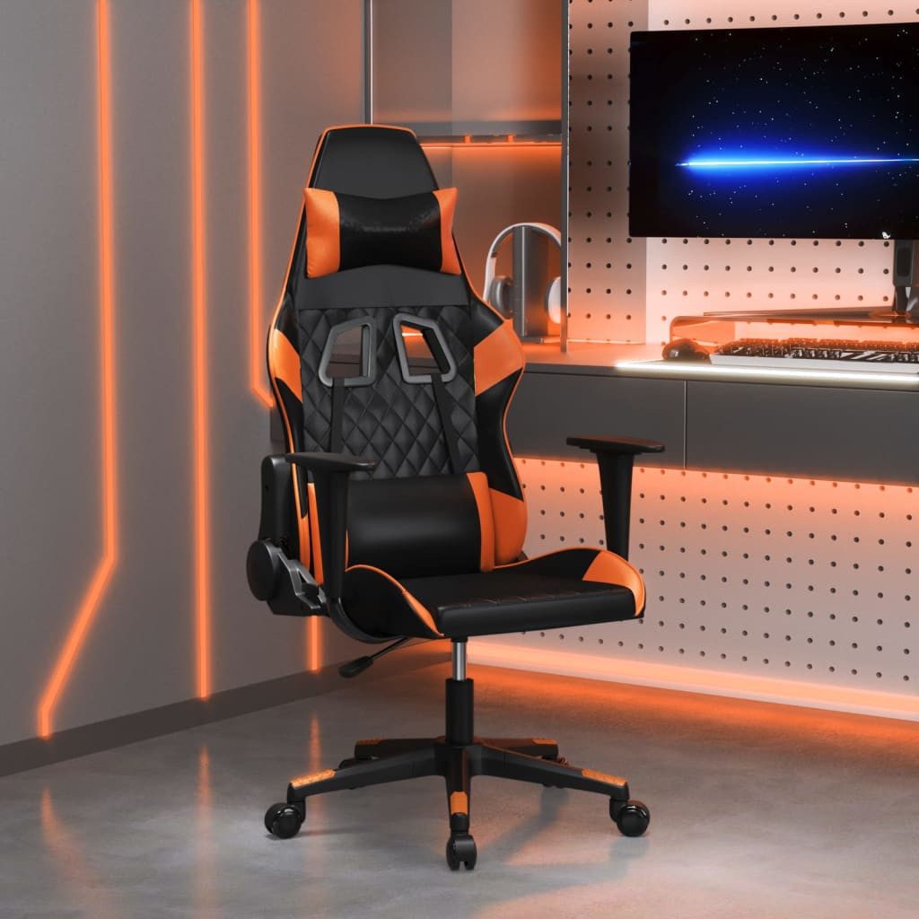 furnicato Gaming-Stuhl Schwarz Orange 64x60x(117-127) cm mit Kunstleder (1 St), Verstellbarer Spielstuhl mit Liegefunktion und 360-Grad-Drehfunktion