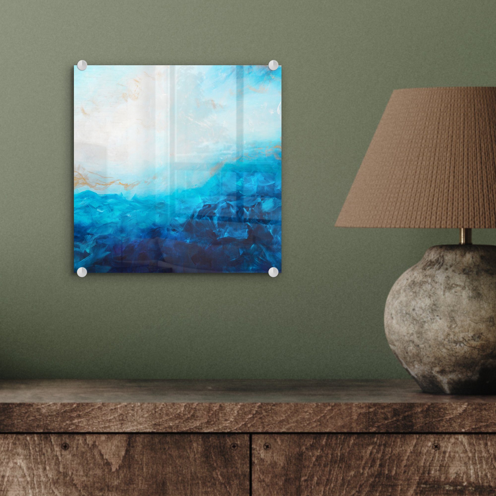 MuchoWow Acrylglasbild Blau - Foto Wanddekoration Farbe, Abstrakt - auf Meer - - Glasbilder St), (1 Bilder - Glas Glas - auf Wandbild