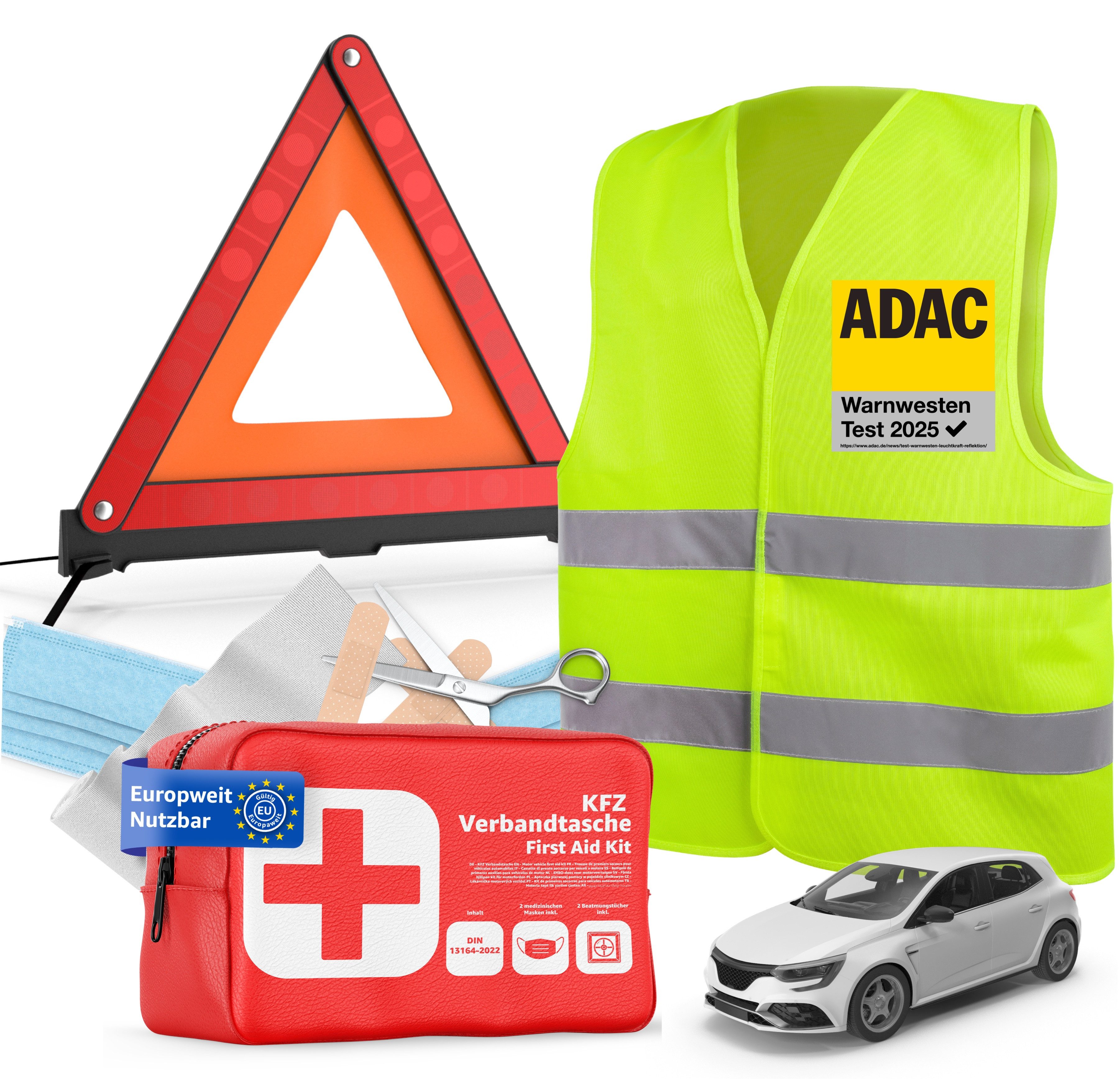 Erste-Hilfe-Set 3 in 1 - Auto Erste Hilfe Set 2025 - KFZ Verbandskasten Auto