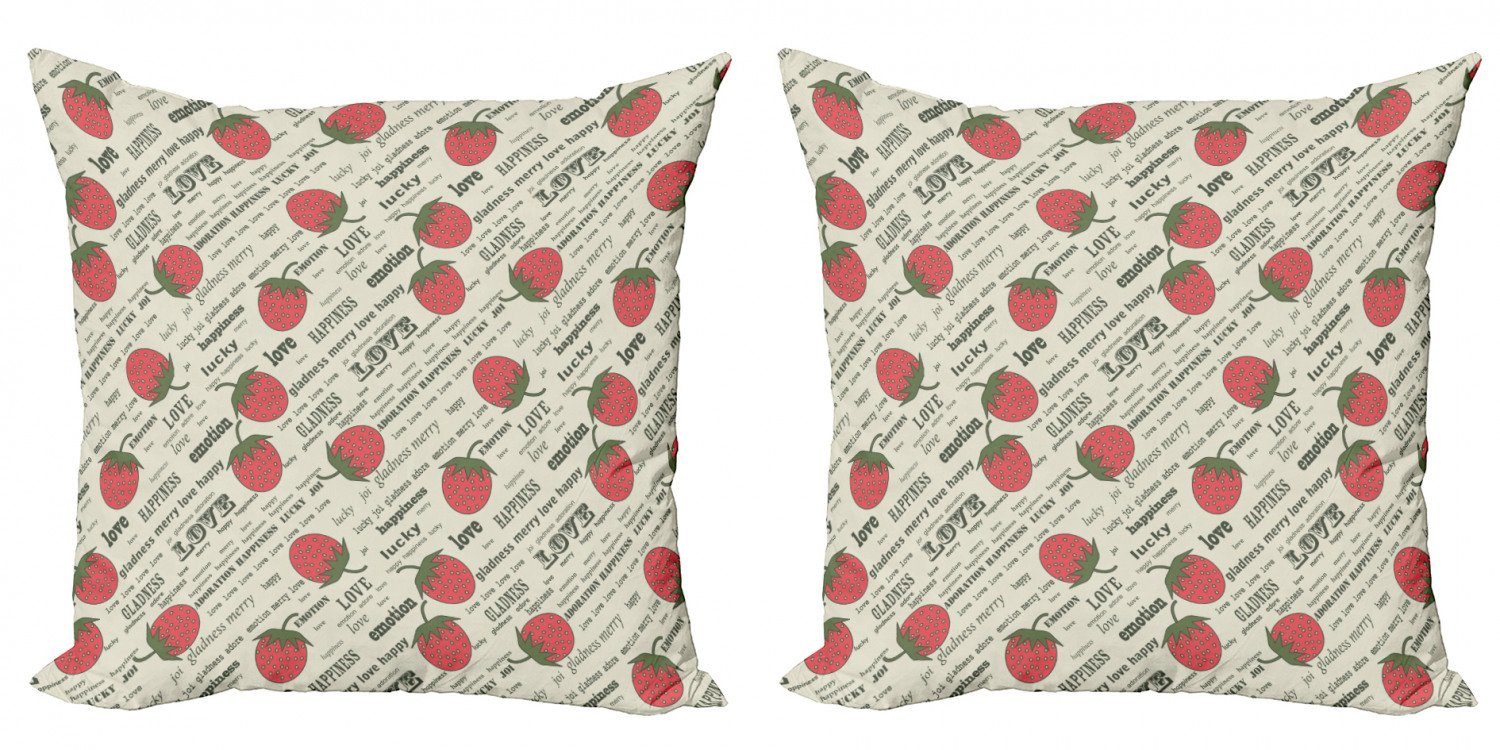 Kissenbezüge Modern Accent Doppelseitiger Digitaldruck, Abakuhaus (2 Stück), Früchte Retro Erdbeer-Liebe