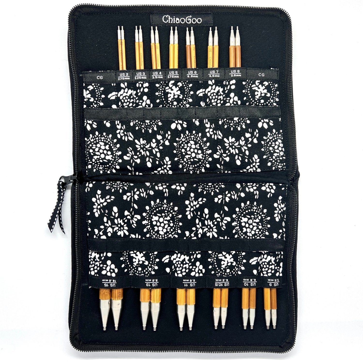 ChiaoGoo Rundstricknadeln Bambus Rundstricknadelset SPIN BAMBOO COMPLETE, Stricknadel-Set mit auswechselbaren Nadelspitzen 2,75 - 10,0 mm